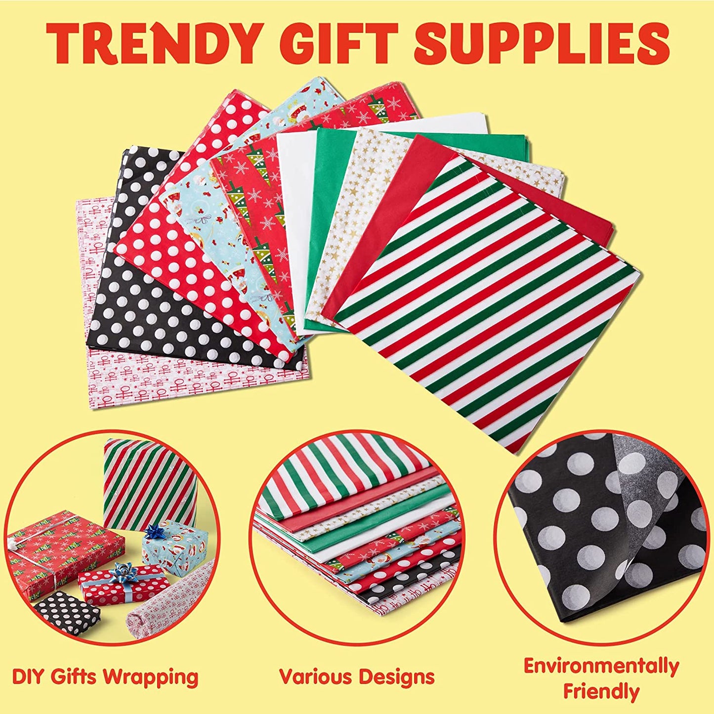 Joyfy 150 Sheets Christmas Tissue Paper Assorted Design 20" x 20" Easy and Fast Gift Wrapping Accessory for Present Boxes, Xmas Gift Wrapping Bags and Wine Bottles