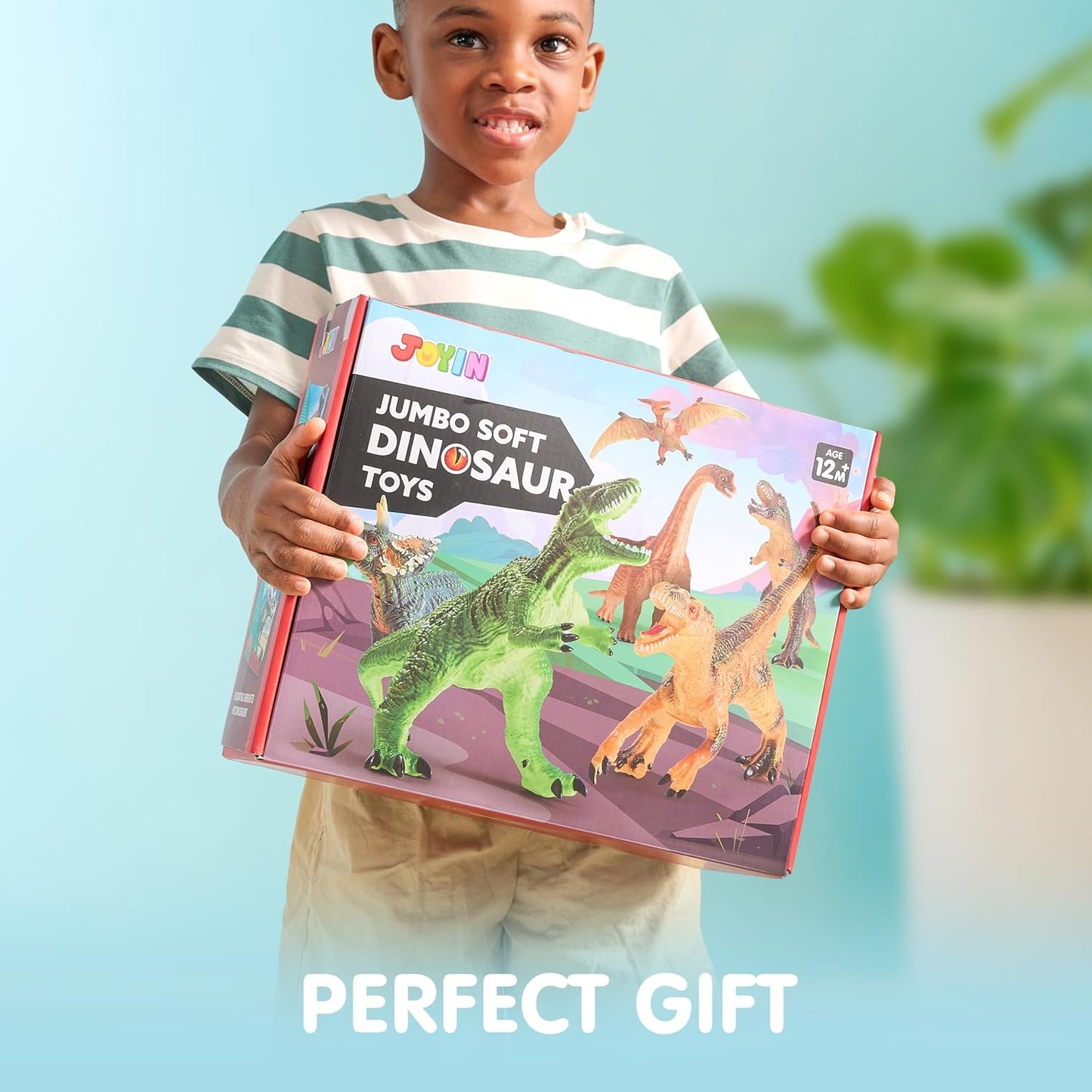 Joyfy Big Dinosaur Toys for Toddlers, 6 Piece Large Soft Dinosaur Figures with an Educational Book, Realistic Jurassic World Toys for Kids Ages 1-5, Jumbo Dinosaur Toys for Boys and Girls Gift