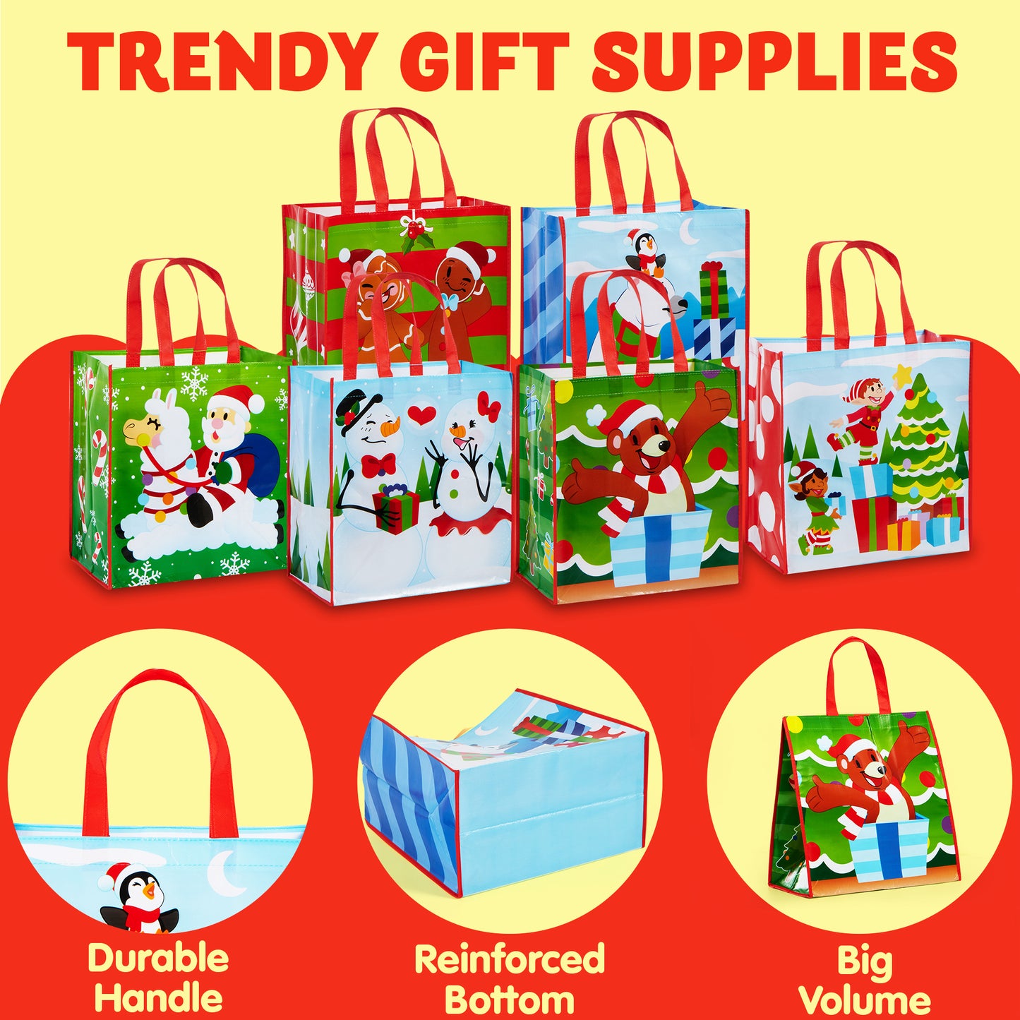 Joyfy 12 Pcs Christmas Tote Bags, Holiday Reusable Grocery Bags for Classroom Party Favor Supplies, Christmas Shopping Bags, Xmas Party Supplies Bags