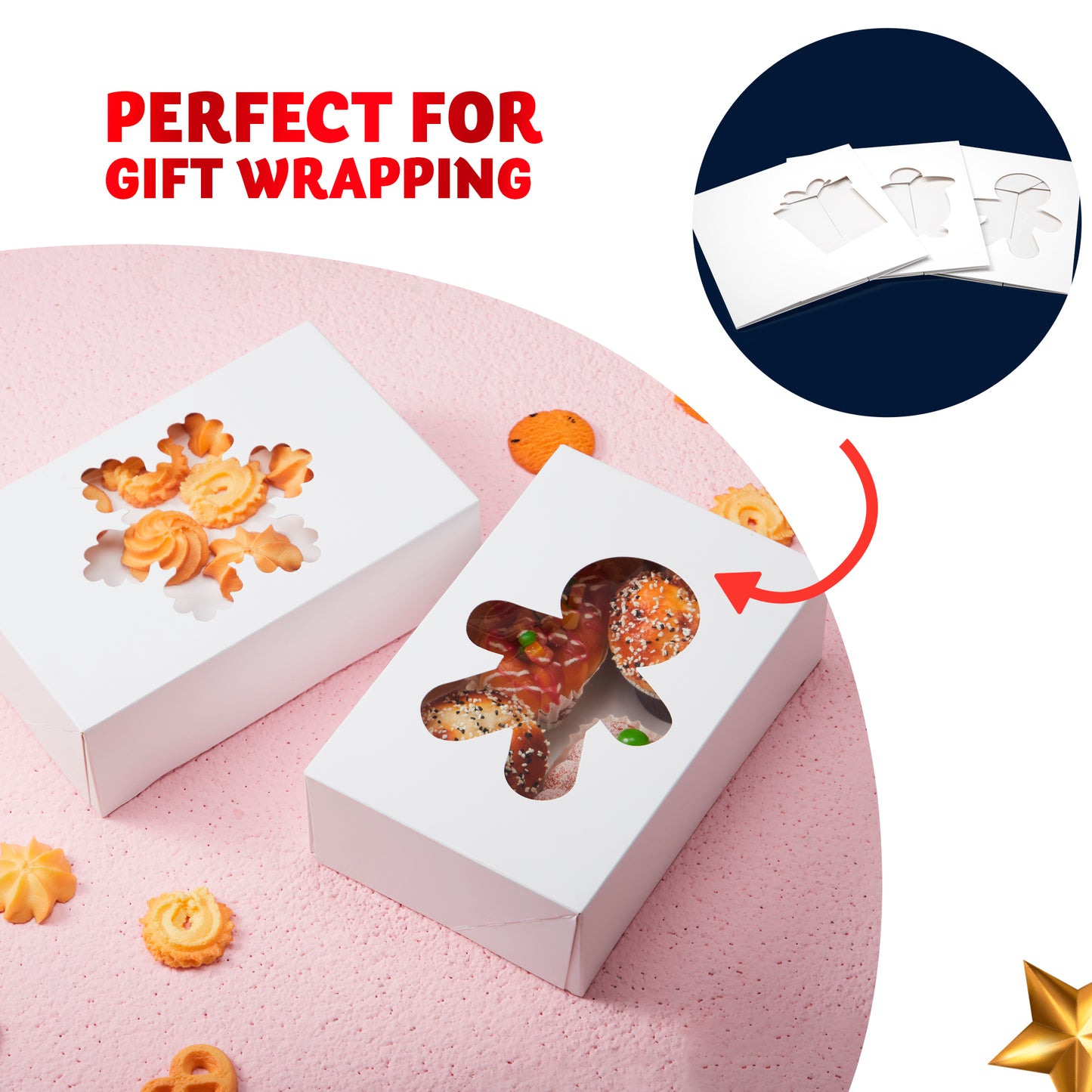 Joyfy 24 Pcs Christmas Cookie Boxes, Plain White Treat Boxes with Window 9’’x 6’’x 3’’ Bakery Gift Warpping Box for Xmas Holiday Party Favor Pastries, Cupcakes, Cookies, Donuts Gift-Giving