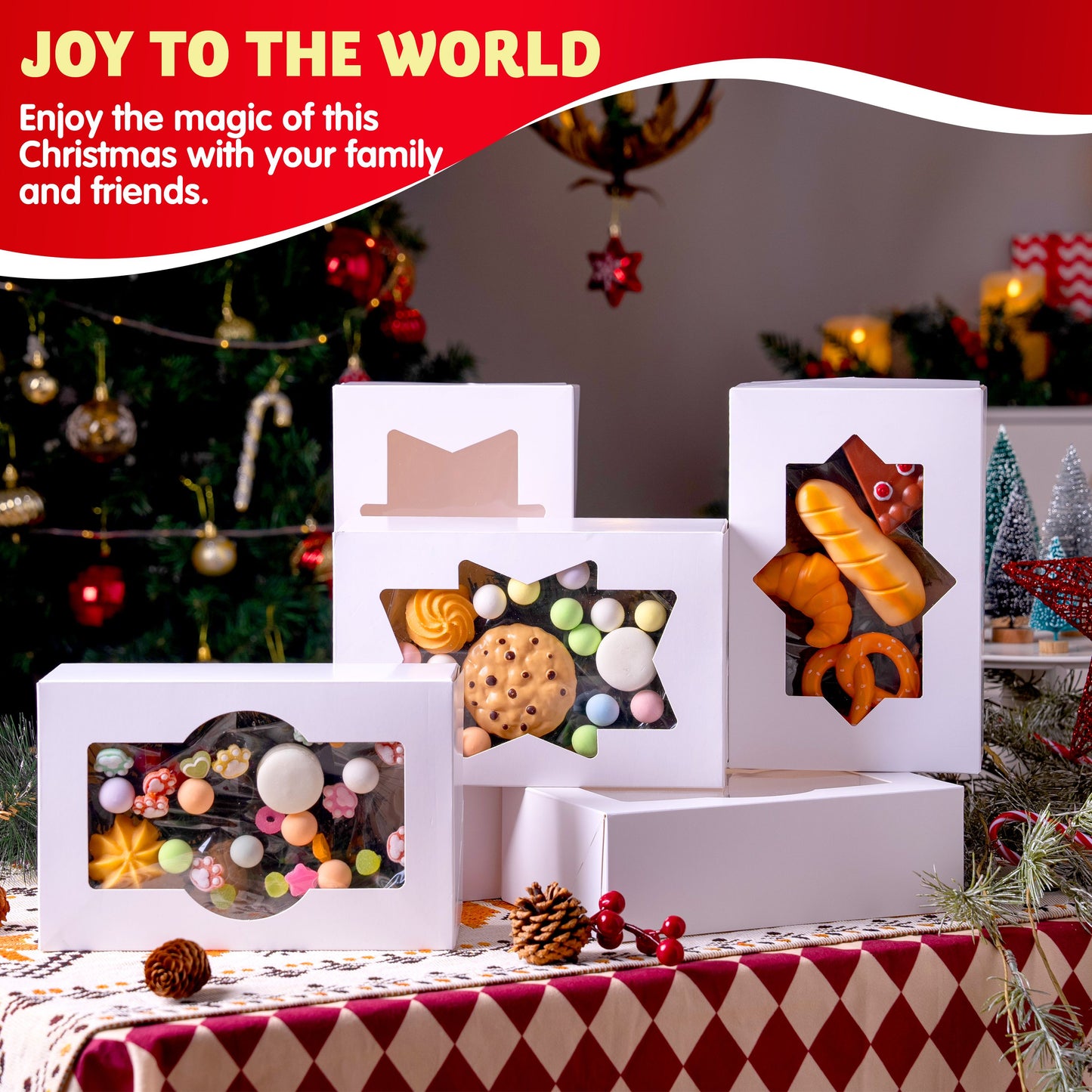 SYNCFUN 12 Pcs Christmas White Cookie Boxes Bakery Treat Gift Box with Window 8.5" x 5.75" x 2.75" for Pastries, Cupcakes, Cookies, Brownies, Donuts Gift Giving