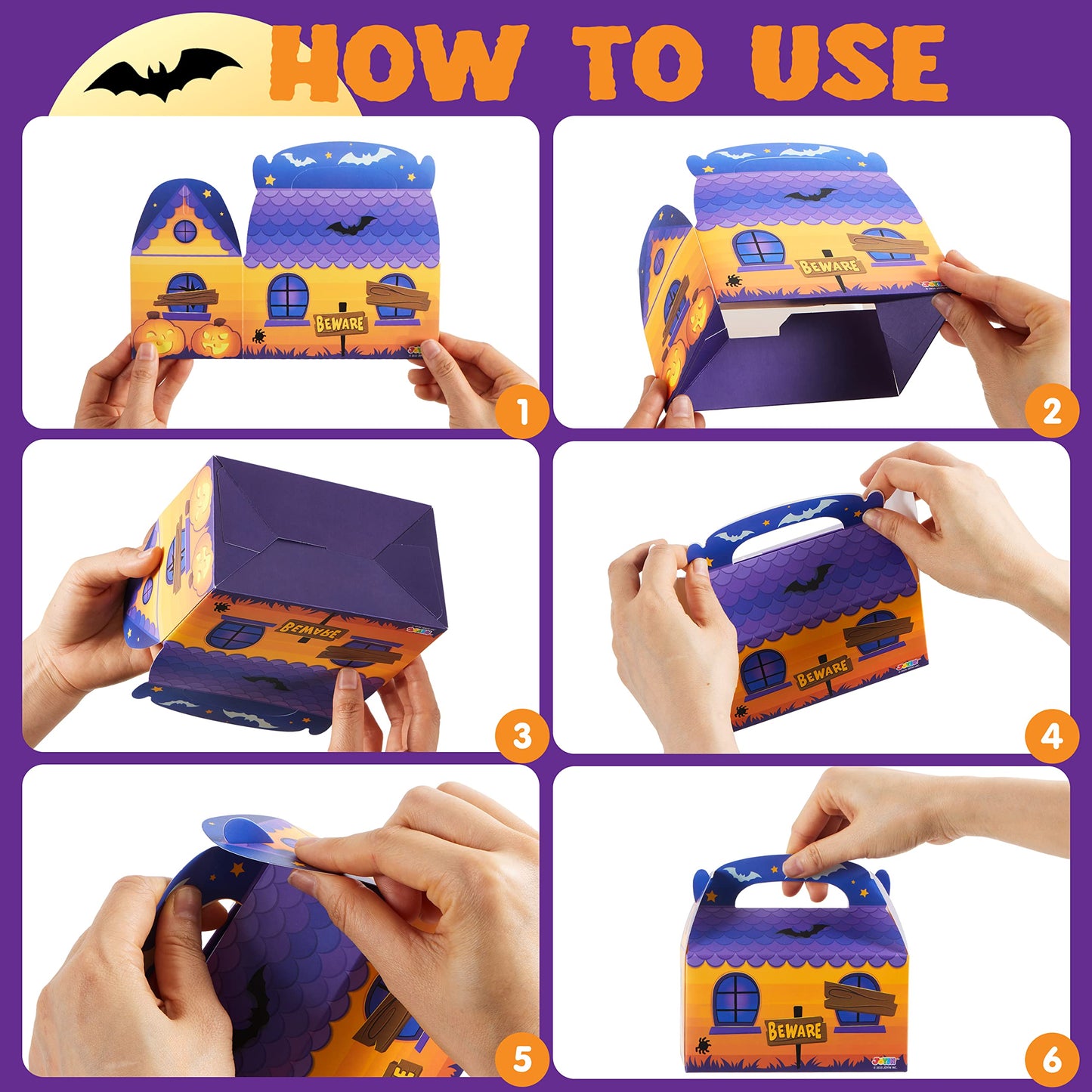 Joyfy 24 Pcs Halloween Treat Boxes,Cardboard Paper Halloween Candy Boxes with Carry Handles,Halloween Candy Boxes Party Favors,Cookies Goodie Bags