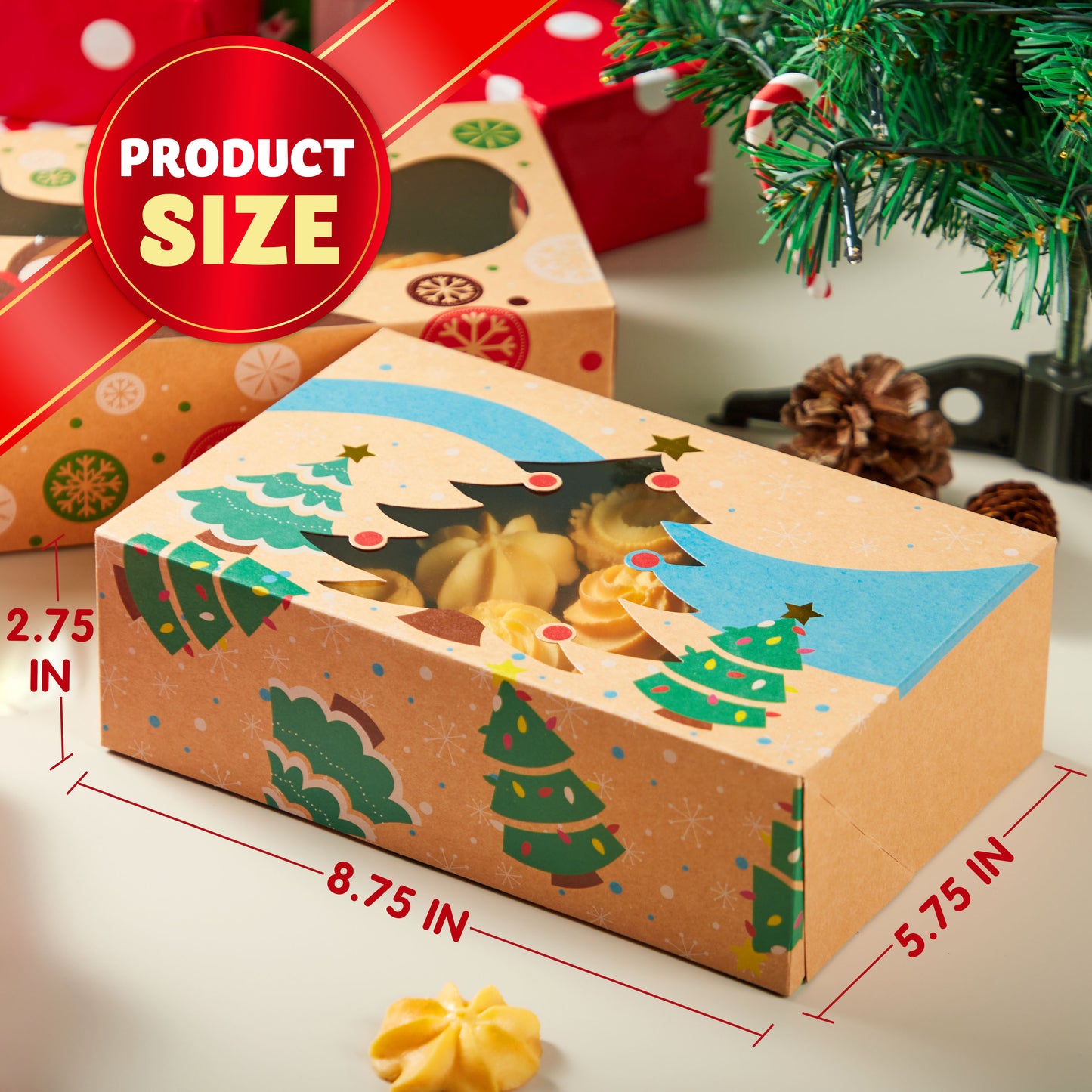 Joyfy 24 Pcs Christmas Bakery Treat Cookie Boxes for Doughnut, 8.75" x 5.35" x 2.75" Brown Kraft Cookie Boxes for Holiday Pastries, Cupcakes, Brownies, Gift Giving