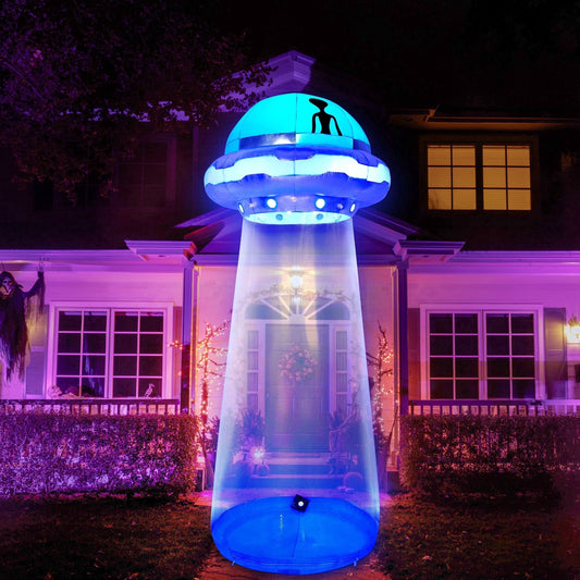 Joyfy 12ft Halloween Inflatable UFO Alien Decoration with Built-in LEDs,UFO Halloween Decorations Outdoor Blow Up Yard Lawn Decoration