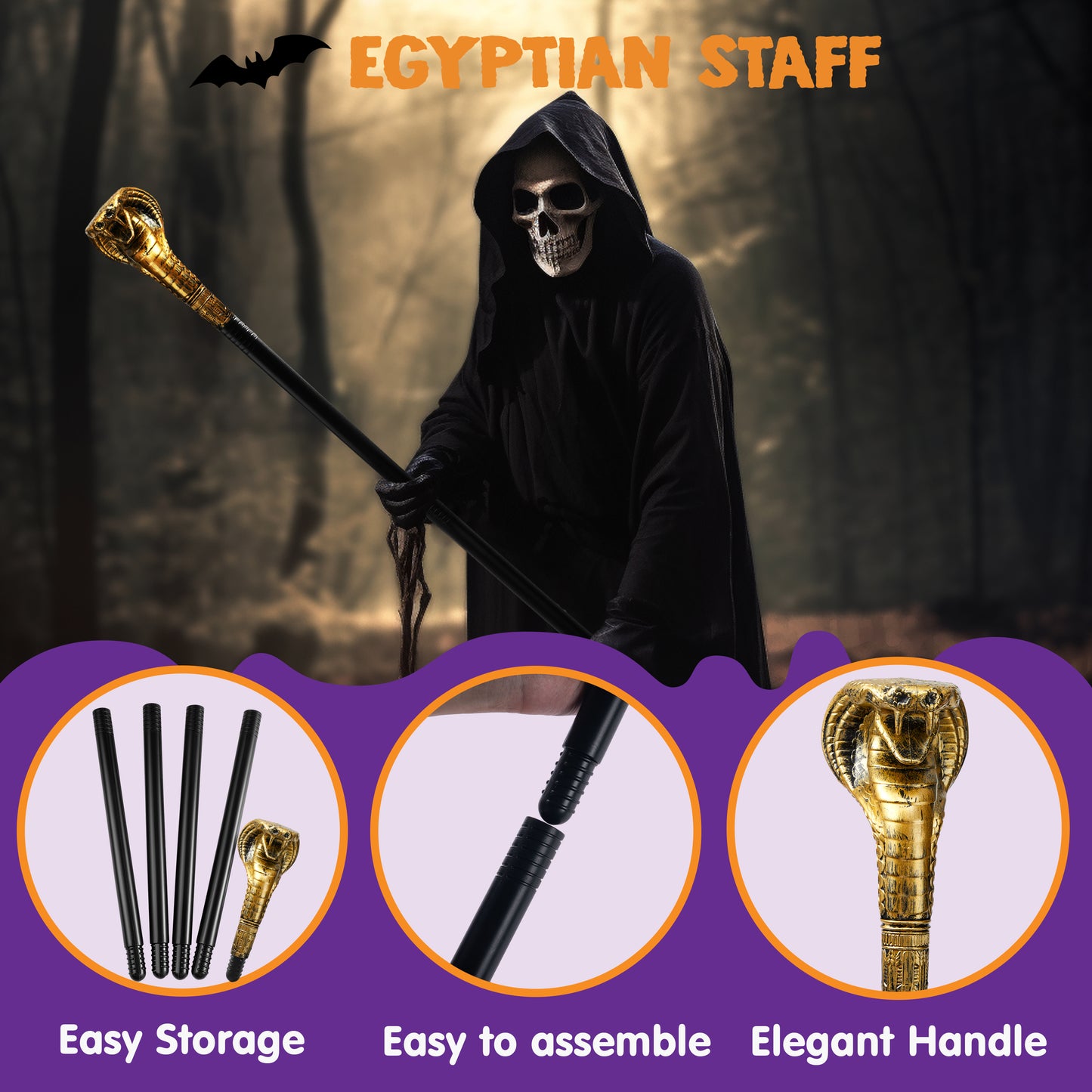 Syncfun Halloween Staff Costumes Walking Canes Walking Stick for Medusa Costume Egyptian Costume Snake Costume for Photo Prop Accessory Decorations,Halloween Dress Up Parties