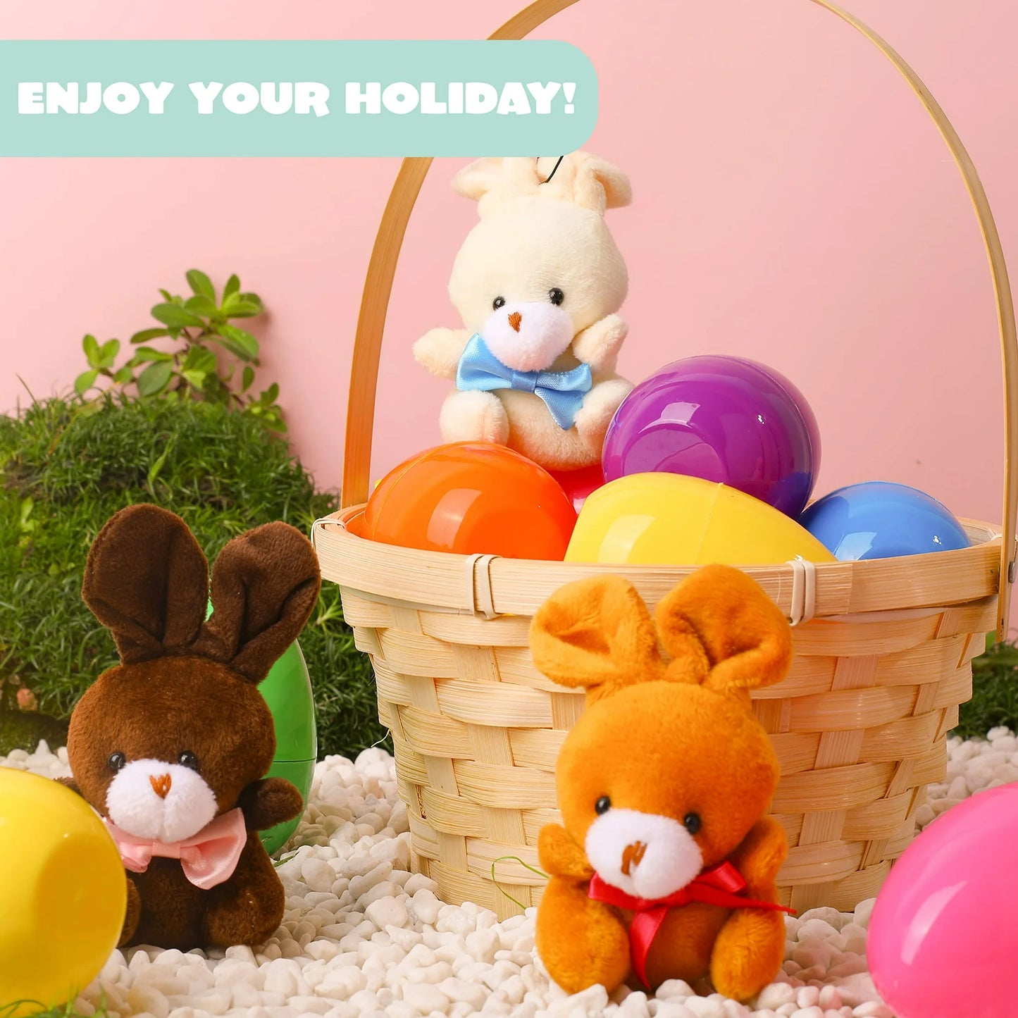 Joyfy 24 Pack Prefilled Easter Eggs with Toys,Easter Eggs with Mini Stuffed Animals Plush Bunnies Toys for Kids Toddler,Easter Basket Filler Egg Hunt Filler Stuffer
