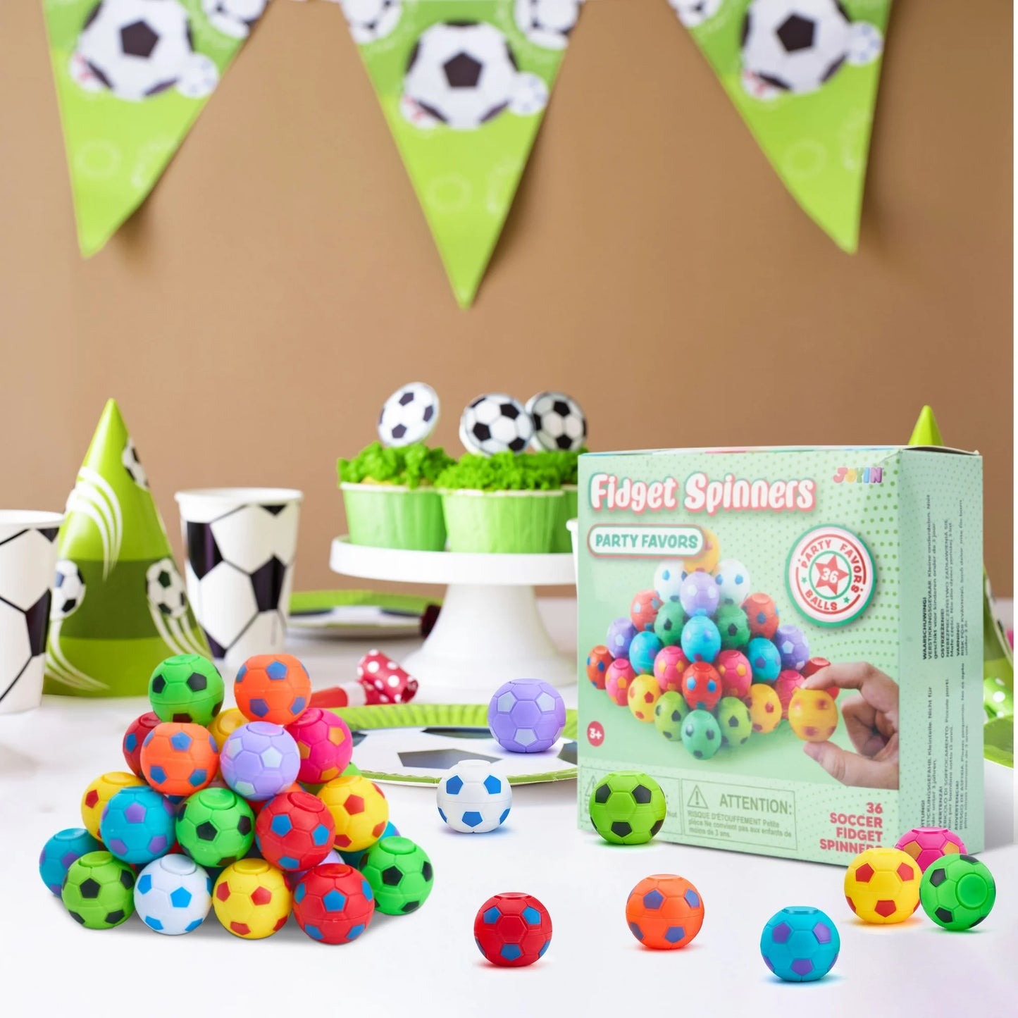 36 Pack Soccer Party Favors for Kids Fidget Spinners Balls Fidget Toys Bulk, Goodie Bags Stuffers, Treasure Box Toys for Classroom, School Reward