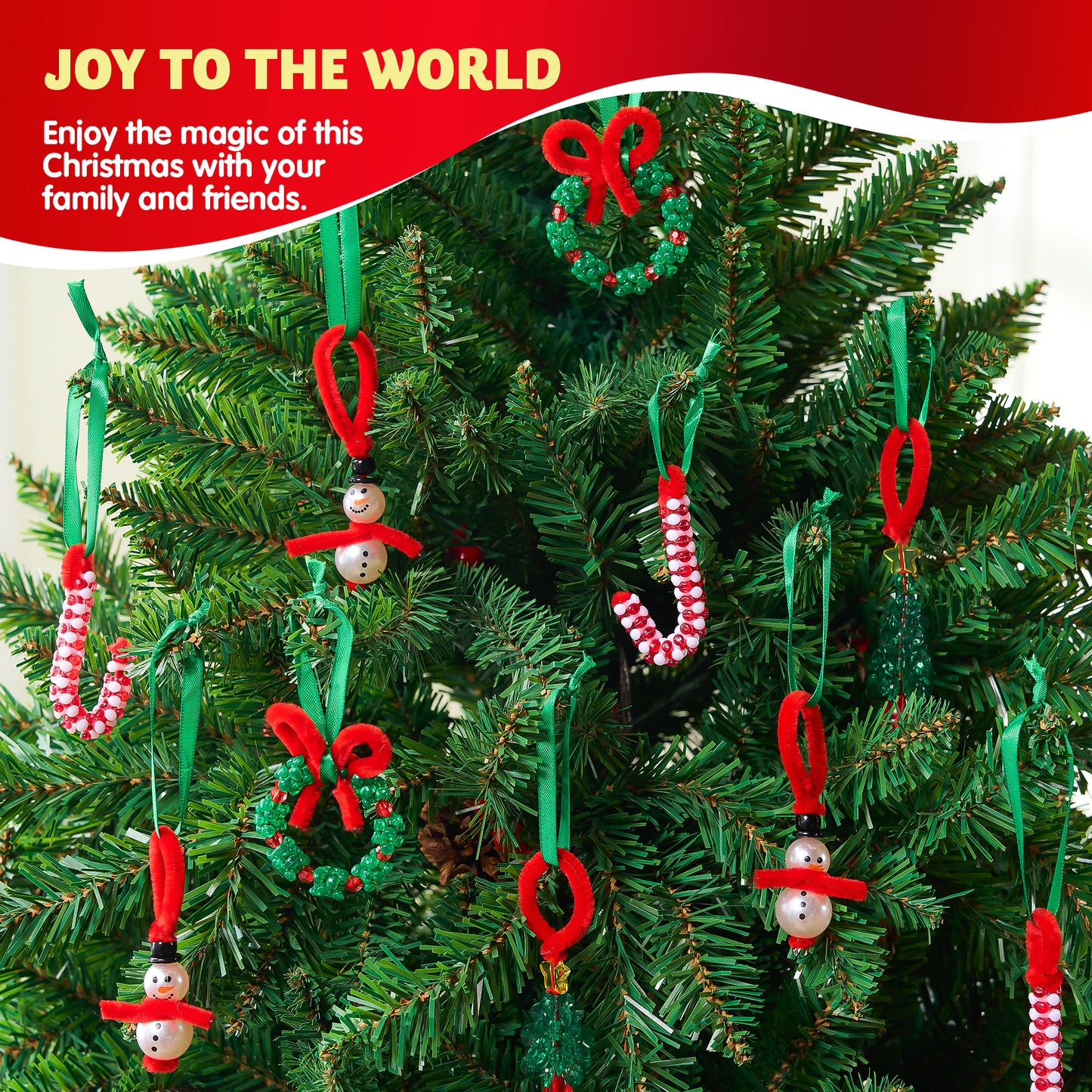 Joyfy Christmas Beaded Ornament Craft, Make up to 40 Hanging Ornaments of Snowman, Xmas Tree,Candy Canes and Wreaths for DIY Xmas Ornaments Craft(Age 14+)