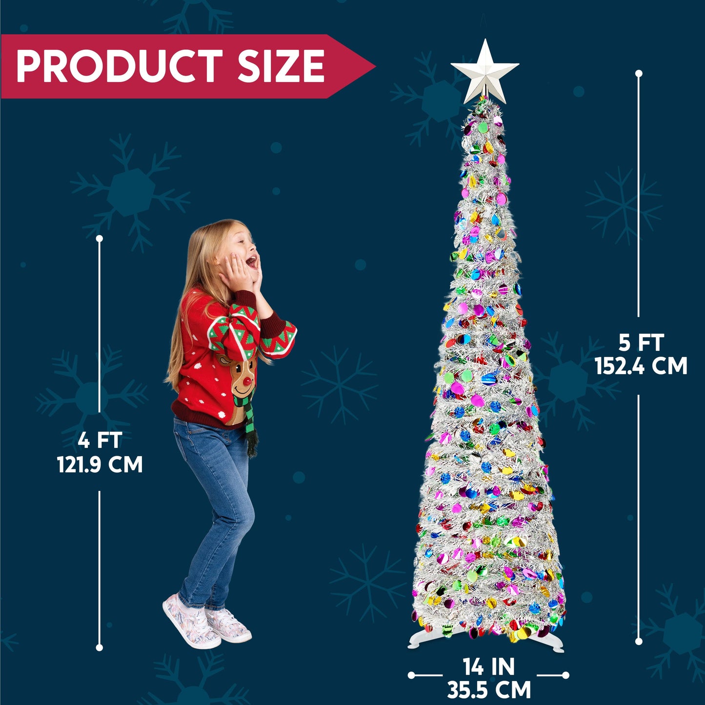 Joyfy 5ft Prelit Tinsel Collapsible Christmas Tree with 50 Multicolor LED lights(Green and White)