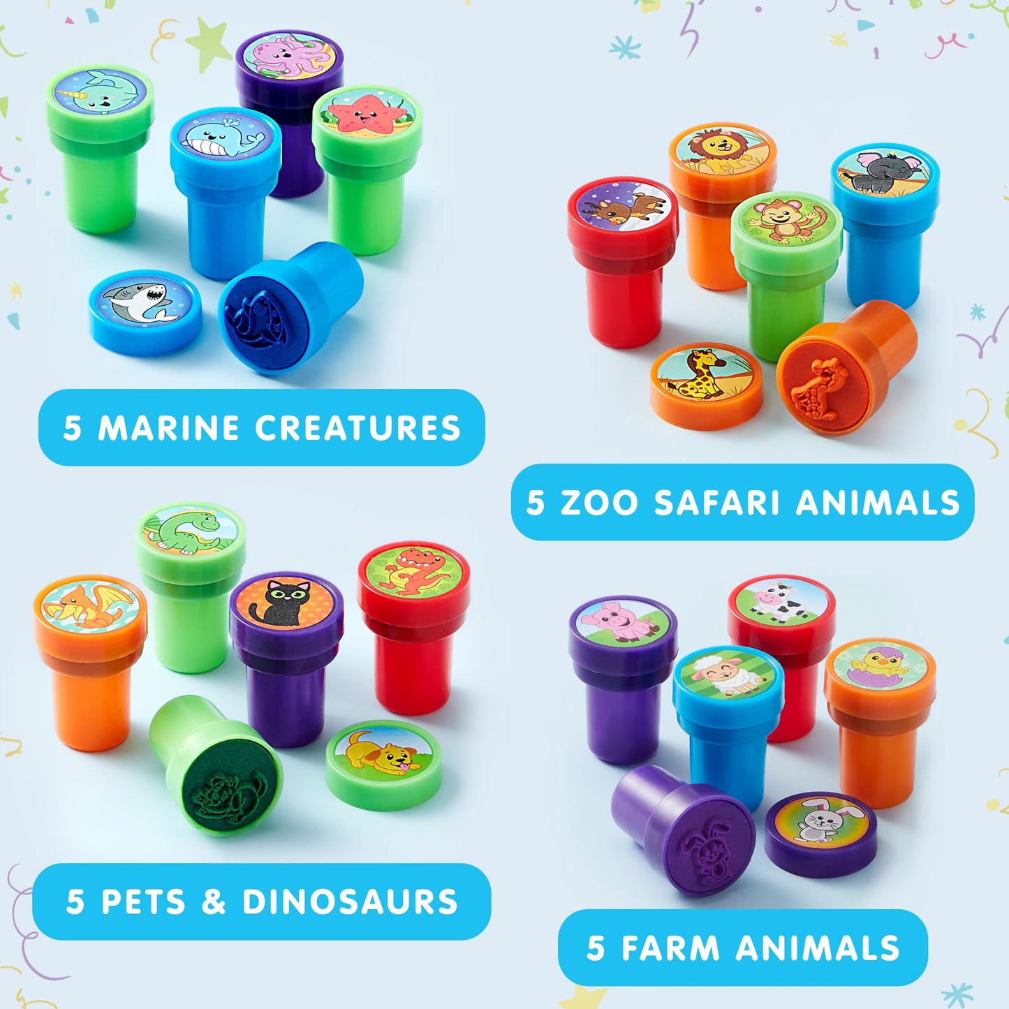 Joyfy 50 Pcs Assorted Stamps for Kids, Self-Ink Stamps with 50 Designs for Birthday Party Favor, Carnival Prizes, School Stampers, Goodie Bag, Halloween, Christmas