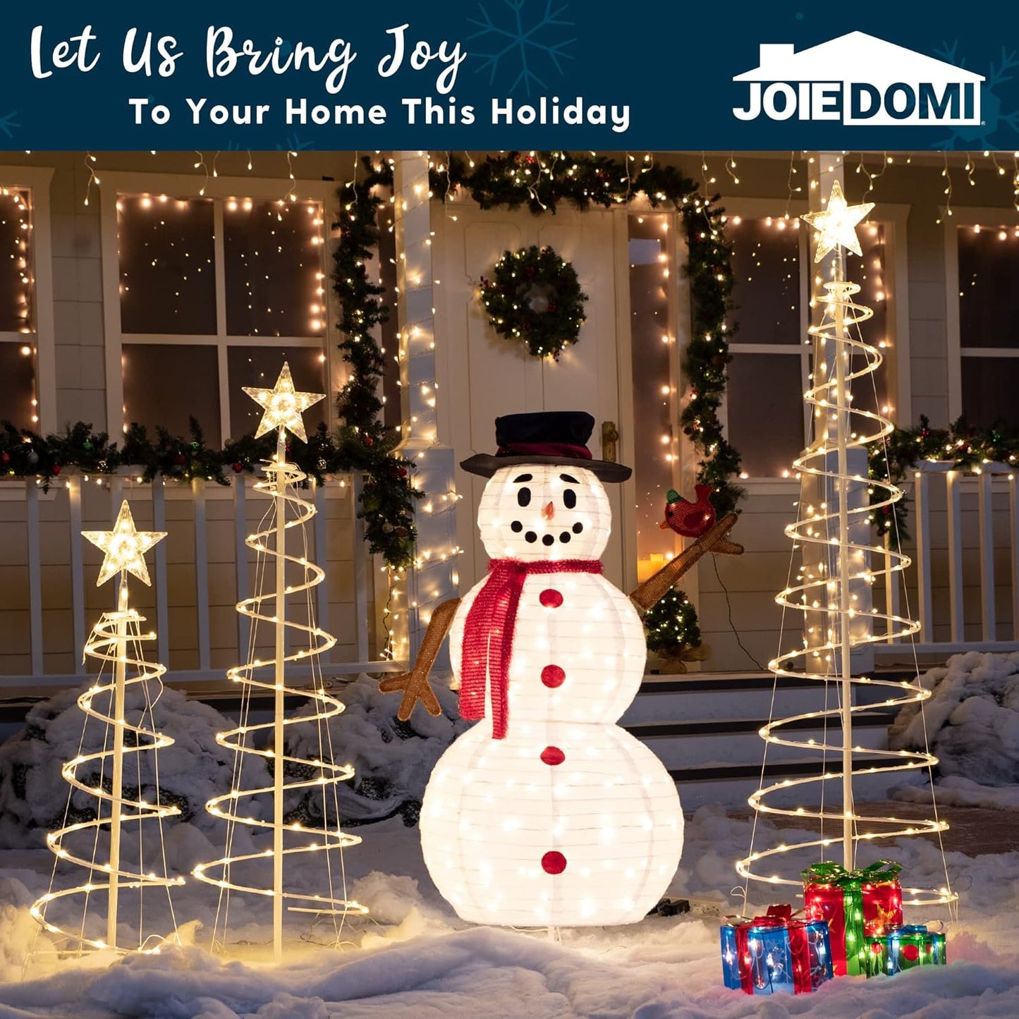 SYNCFUN Snowman Yard Light Christmas Outdoor Decorations,160 LED Collapsible Snowman Christmas Decorations,Christmas Yard Light with Stakes Holiday Decor,Snowman with Bird