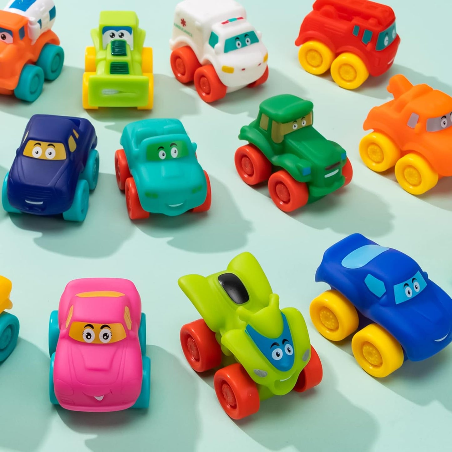 SYNCFUN Cartoon Cars, Soft Rubber Toy Car Set, Mini Toy Vehicles, Bath Toy Car for Toddlers, Gift for Boys and Girls Christmas Birthday, Summer Beach and Pool Activity, Party Favors for Kids