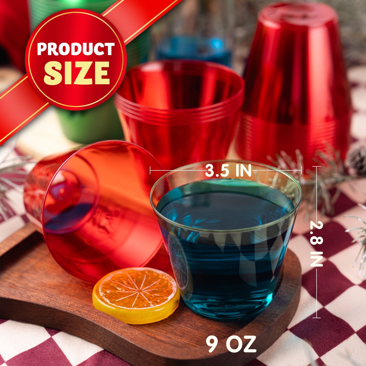 Joyfy 36 Pcs Clear Disposable Plastic Cups, 9 OZ Christmas Red and Green Plastic Drinking Cups, Plastic Wine Glasses for Xmas Party Supplies, Wedding, Thanksgiving, Birthday, Holiday, New Year