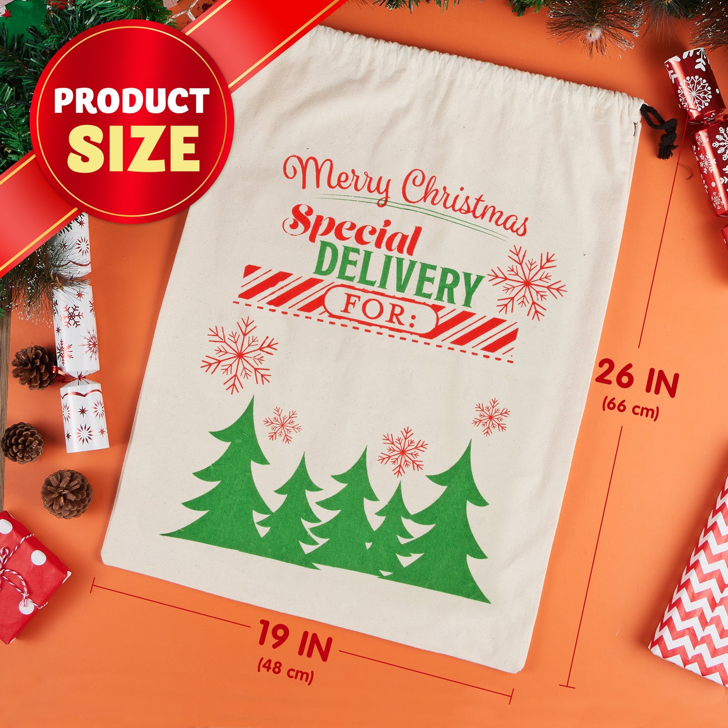 Joyfy 3 Pcs Present Bags, Santa Burlap Sack with Drawstring 26" x 19" for Large Xmas Package Storage,Christmas Large Gift Bags