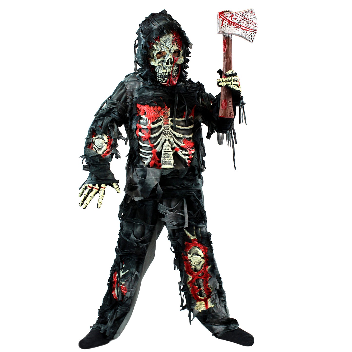 Syncfun Kids Zombie Costume, Scary Halloween Zombie Costume for Boys, Monsters Costume with Toy Axe for Halloween Party Dress-Up Age Up to 14 Years