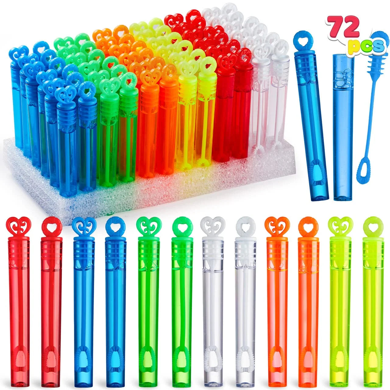 Syncfun 72 Pcs Mini Bubble Wands Bulk with 6 Colors for Kids Summer Toys, Bubble Sticks Outdoor Fun Activity, Party Favors Gift, Game prizes