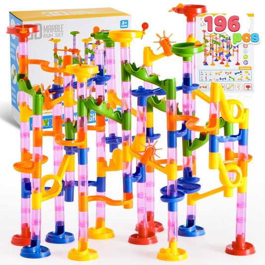 Joyfy 196 Pcs Marble Run, Construction Marble Maze Game, STEM Educational Toy, Building Block Toy, Gift for Kids Toddler Aged 3 4 5 6 7 8