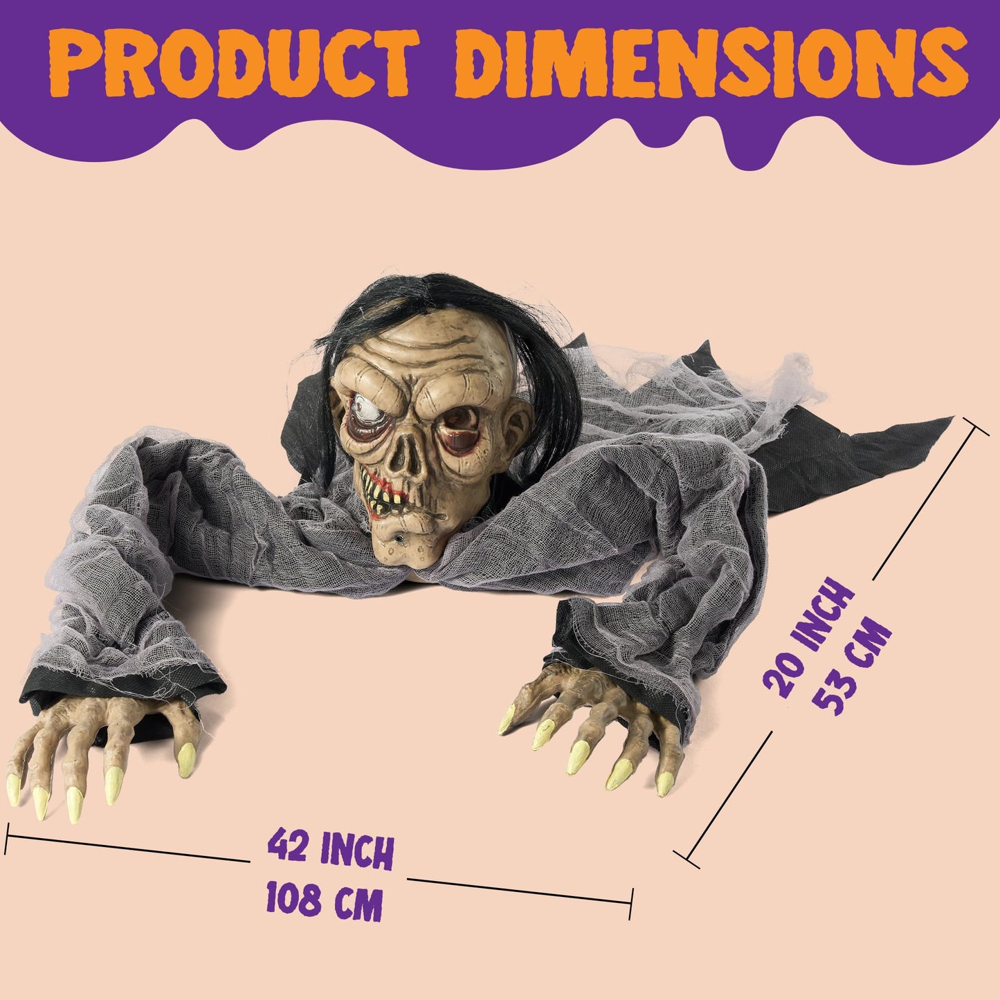 Joyfy Halloween Groundbreaker Animated Halloween Decorations Zombie with Decayed Face and Movable Arms,Outdoor Scary Halloween Yard Decorations,Haunted House Decorations