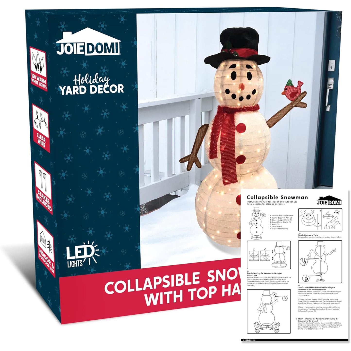 SYNCFUN Snowman Yard Light Christmas Outdoor Decorations,160 LED Collapsible Snowman Christmas Decorations,Christmas Yard Light with Stakes Holiday Decor,Snowman with Bird
