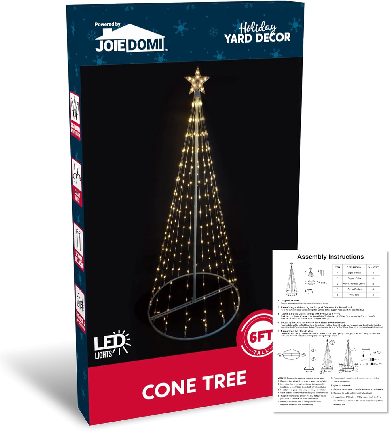 Joyfy 6 FT Animated Cone Tree Yard Light Christmas Decoration Outdoor,280 LED Christmas Tree Light Decorations,Christmas Yard Light with Stakes Decorations Outdoor Holiday Decor