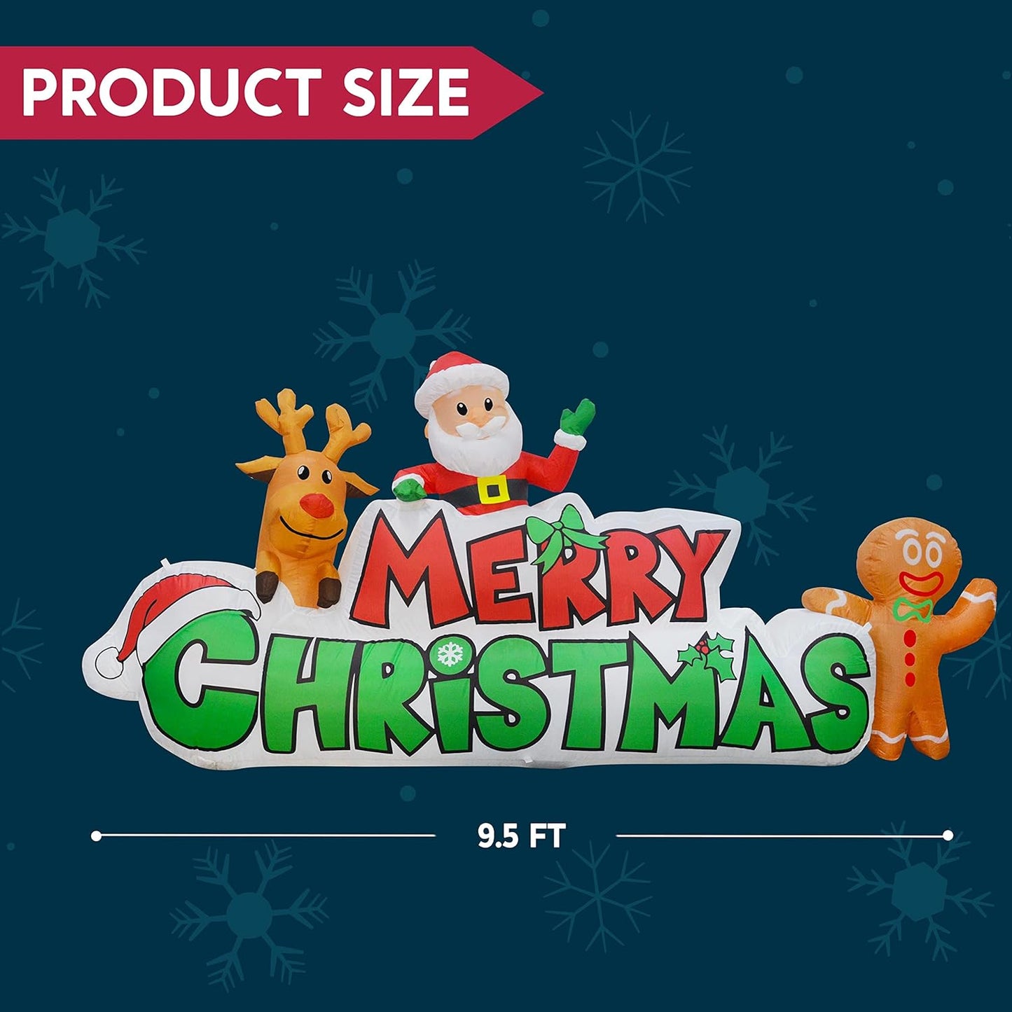 Joyfy 9.5 FT Christmas Inflatables Merry Christmas Sign with Santa Outdoor Decorations,Christmas Blow Ups Yard with Built-in LEDs for Holiday Party Garden Lawn Decor