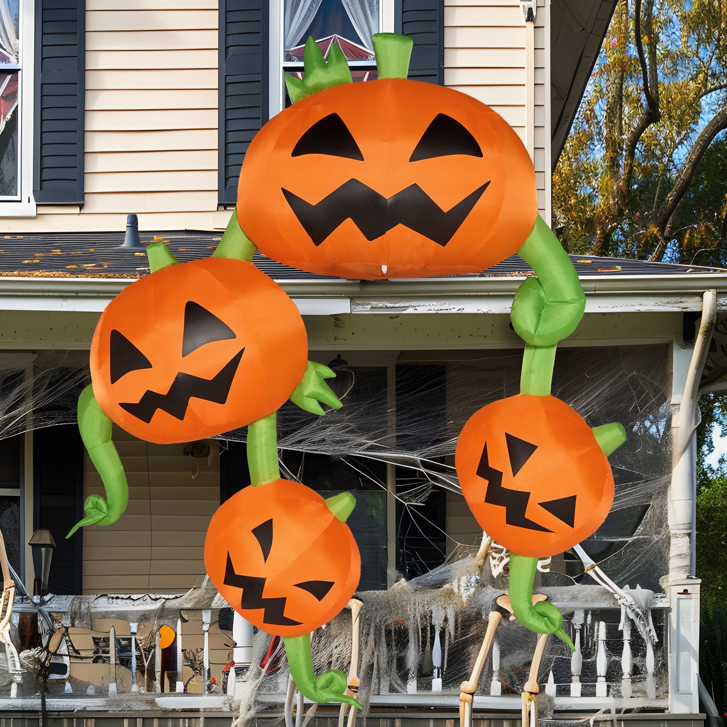 Syncfun 10 FT Halloween Inflatable Giant Pumpkins Hanging on The Roof Decoration with Built-in LEDs,Halloween Decorations Outdoor Blow Up Yard Lawn Decoration
