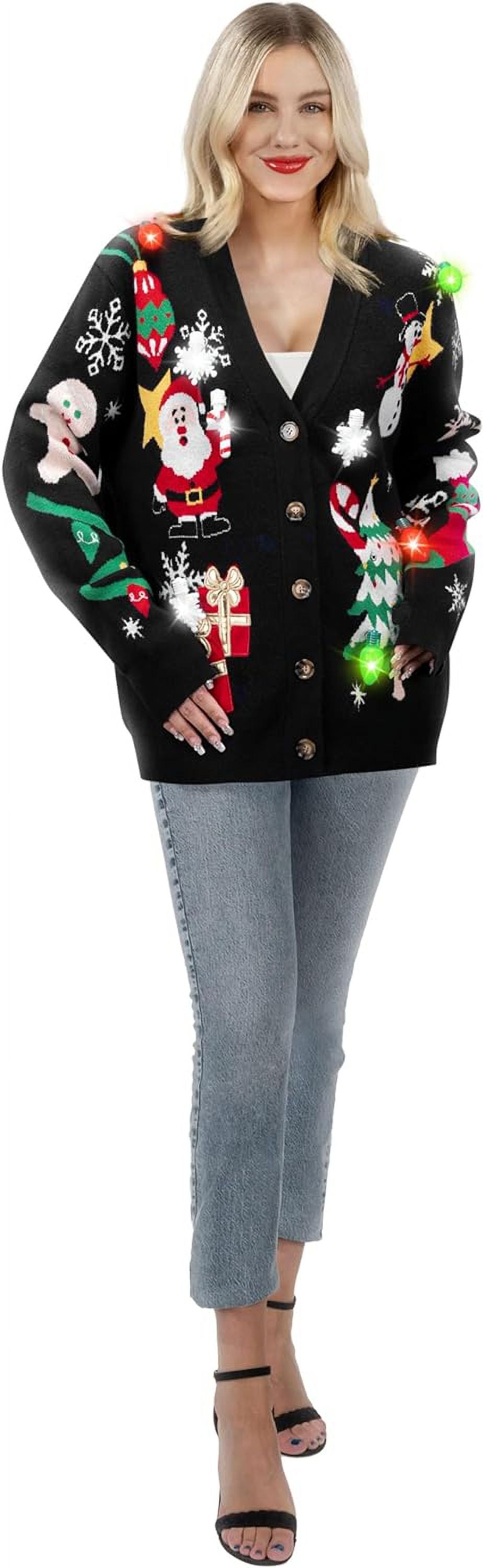 Syncfun Light Up Christmas Sweater Cardigan,Ugly Christmas Sweaters for Women,Funny Rudolph Reindeer Jumper Christmas Sweater for Women 2024