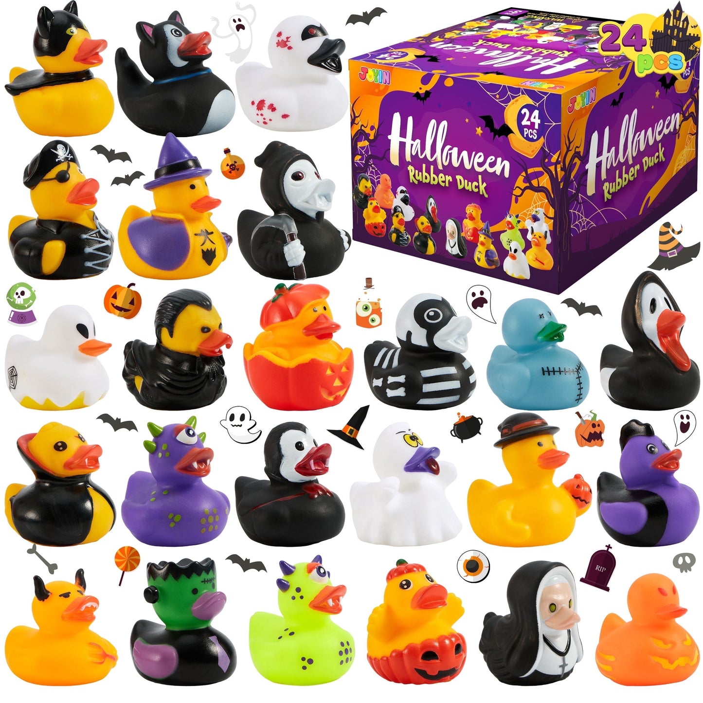 Joyfy 24 Pcs Halloween Rubber Ducks Bulk for Party Favors, Mini Duckies Bathtub Toys for Trick or Treating Goodie Bag Fillers, Classroom Prizes