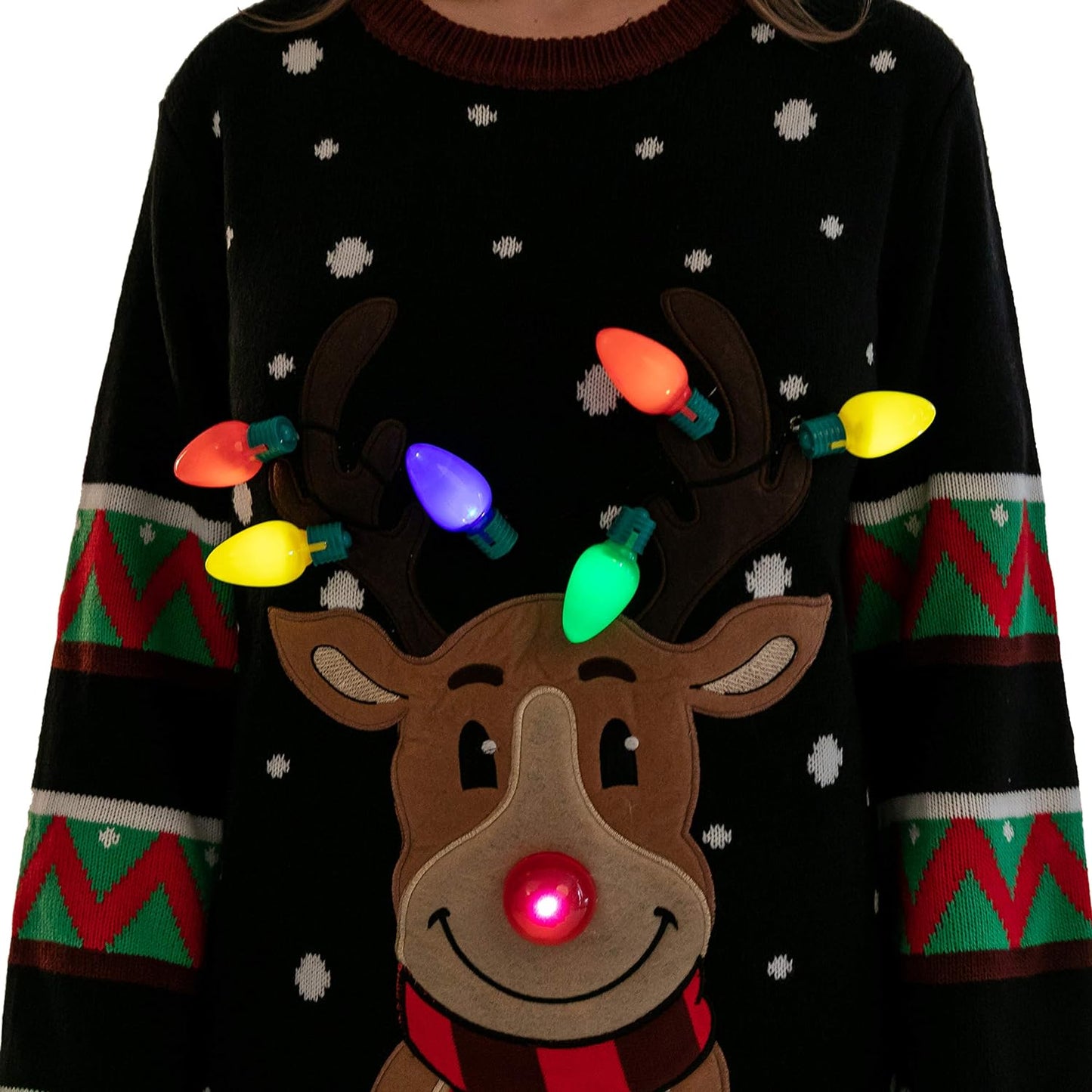 Joyfy Light Up Ugly Christmas Sweaters for Women,Funny LED Reindeer Christmas Sweater for Women,Holiday Sweater