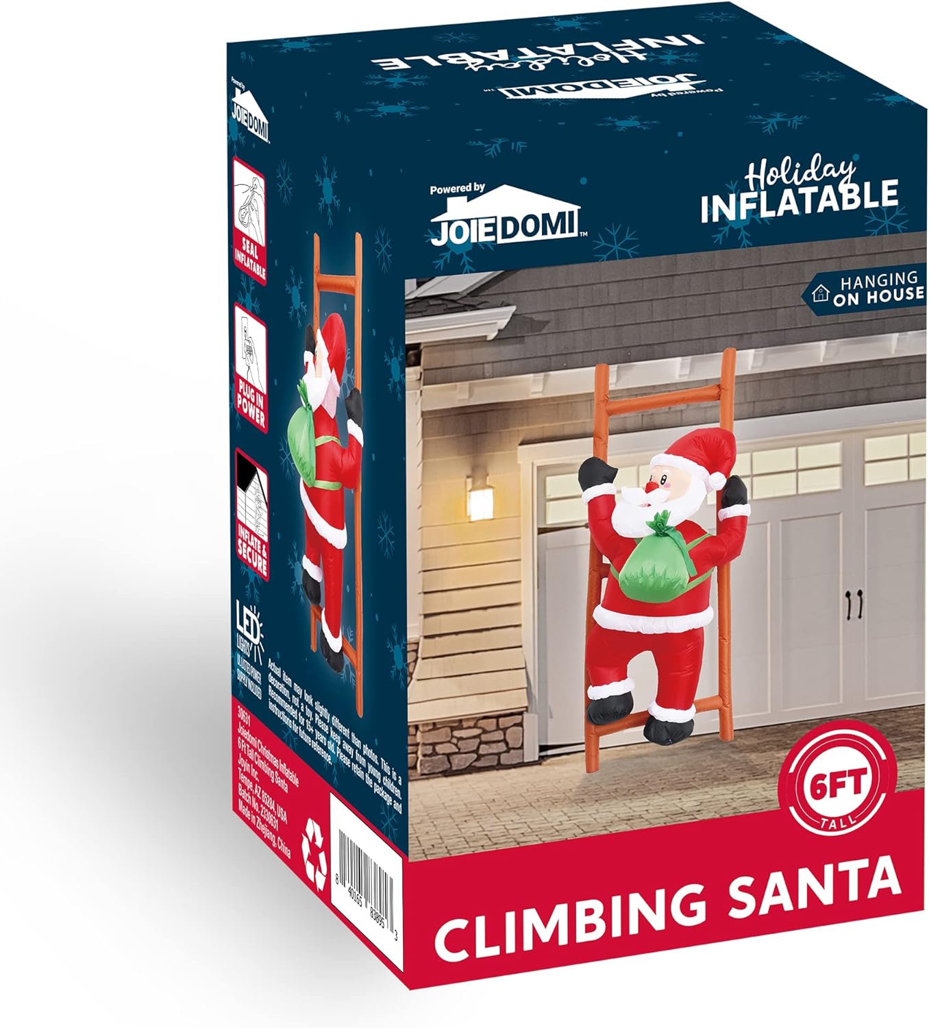 Joyfy 6 FT Christmas Inflatables Santa Outdoor Decorations,Climbing Santa Christmas Blow Ups Yard Christmas with Built-in LEDs for Holiday Party Garden Lawn Decor