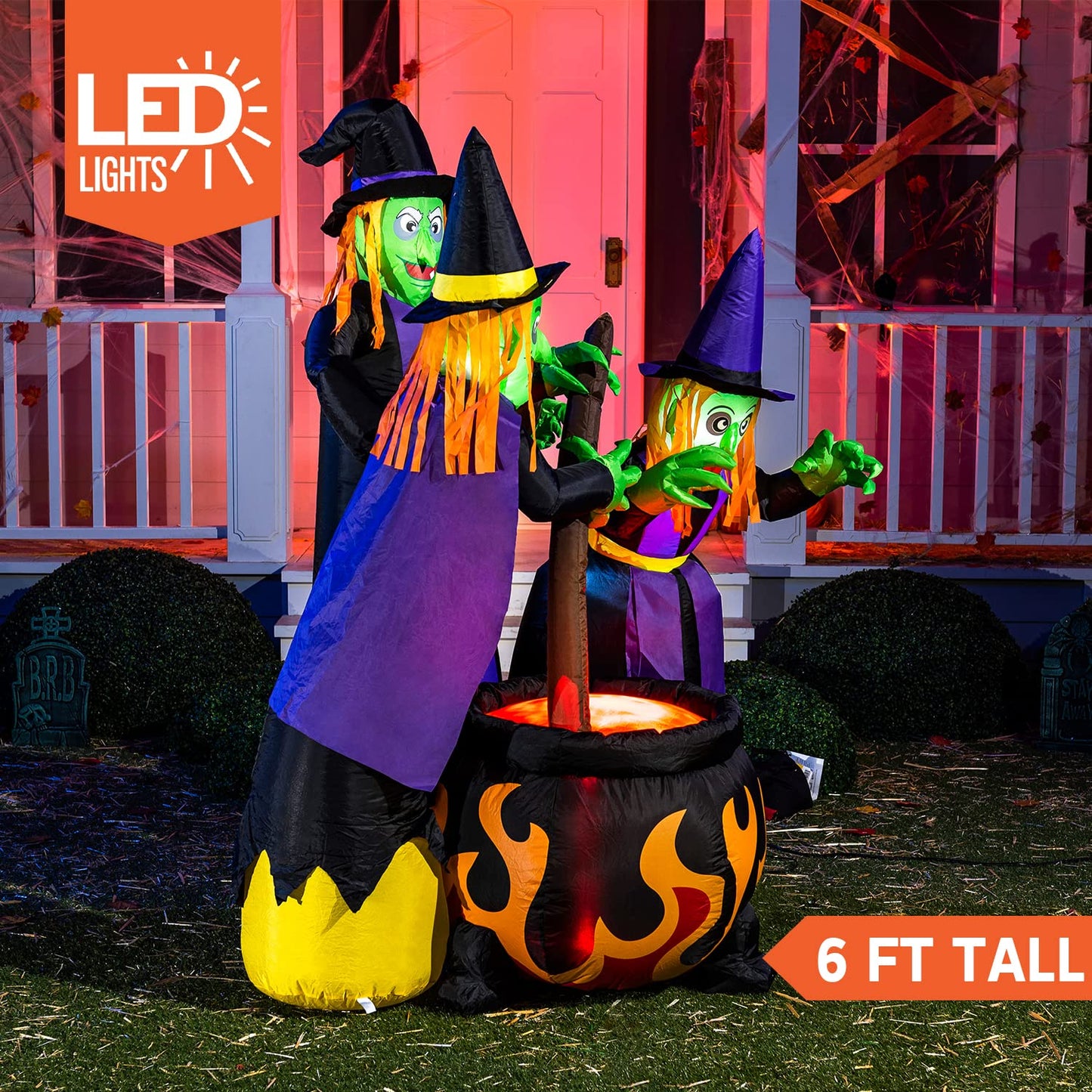 SYNCFUN 6 FT Halloween Inflatable Outdoor Witches Cauldron Pot Large Decorations with Flame Light,Halloween Blow Ups for Outside Yard Decoration