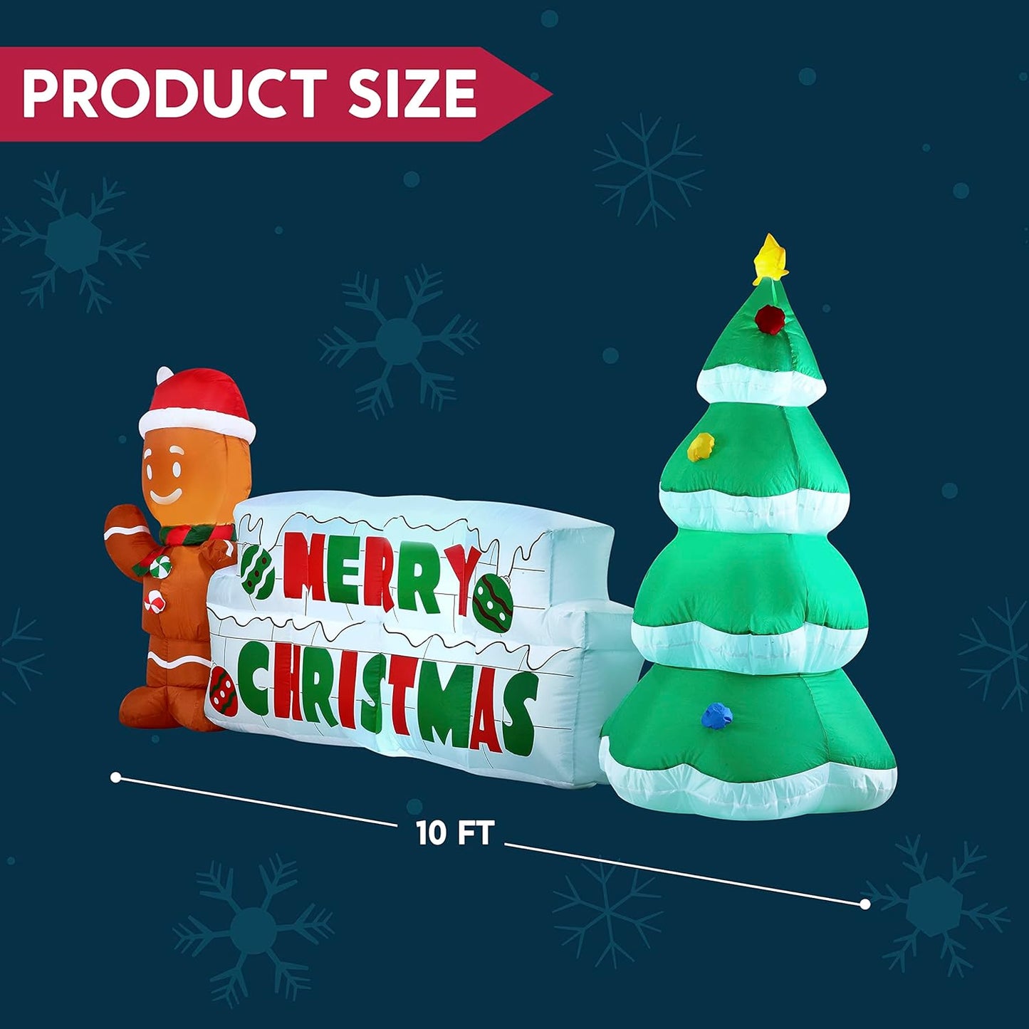 Joyfy 10 FT Christmas Inflatables Gingerbread Man & Christmas Tree Outdoor Decorations,Christmas Blow Ups Yard with Built-in LEDs for Holiday Party Garden Lawn Decor
