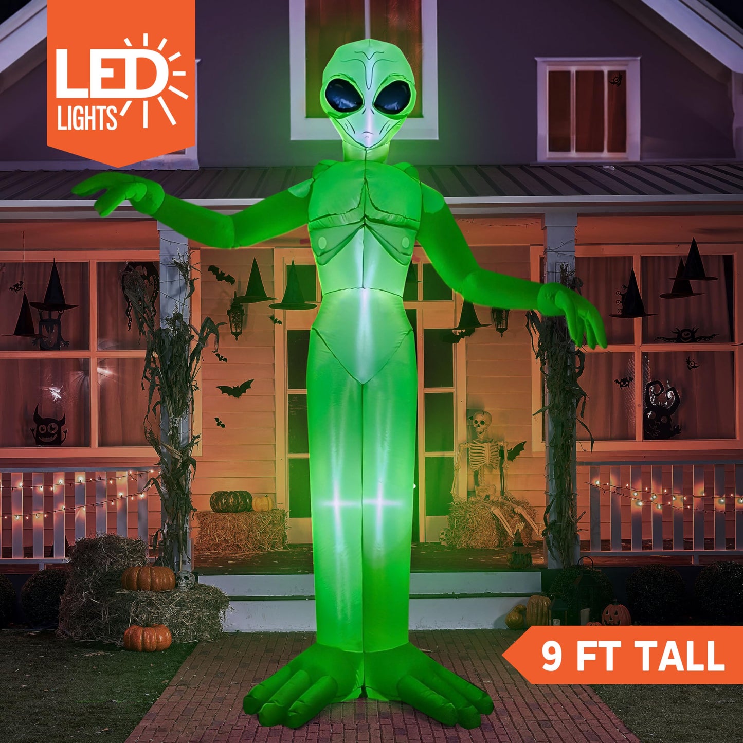 Syncfun 9 FT Halloween Inflatable Giant Alien Decoration with Built-in LEDs,Alien Halloween Decorations Outdoor Blow Up Yard Lawn Decoration