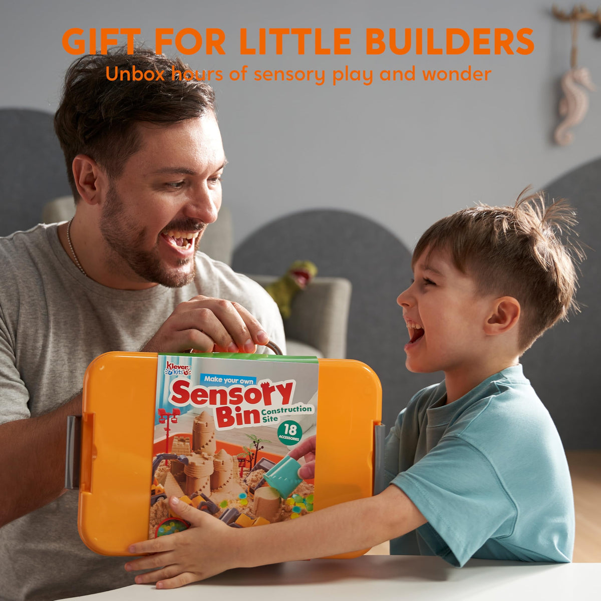 Construction sensory play bin given as gift to child