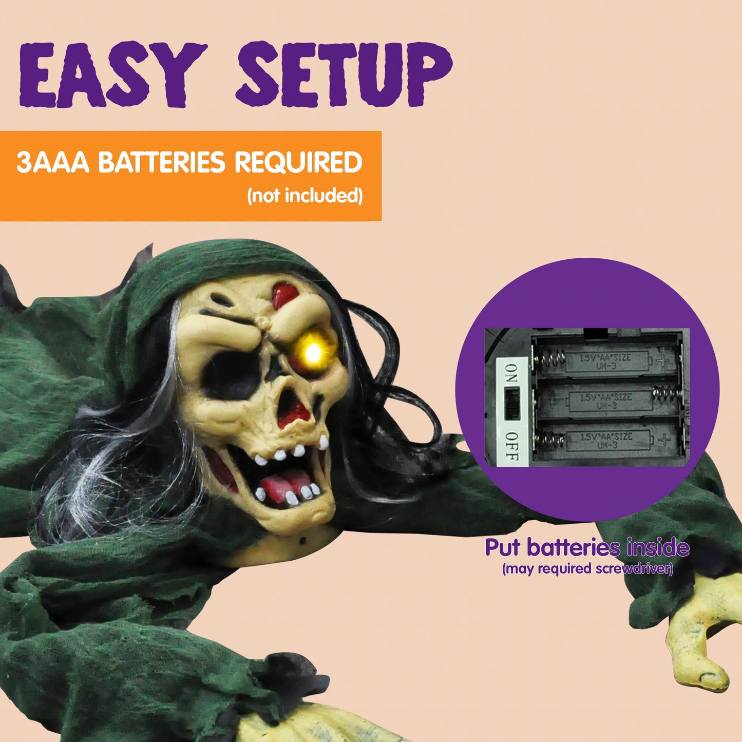 Joyfy Halloween Decorations Outdoor Groundbreaker Creepy Life Size Light Up Climbing Zombie Groundbreaker with Sound,Motion Activated Halloween Decorations Haunted House Decorations