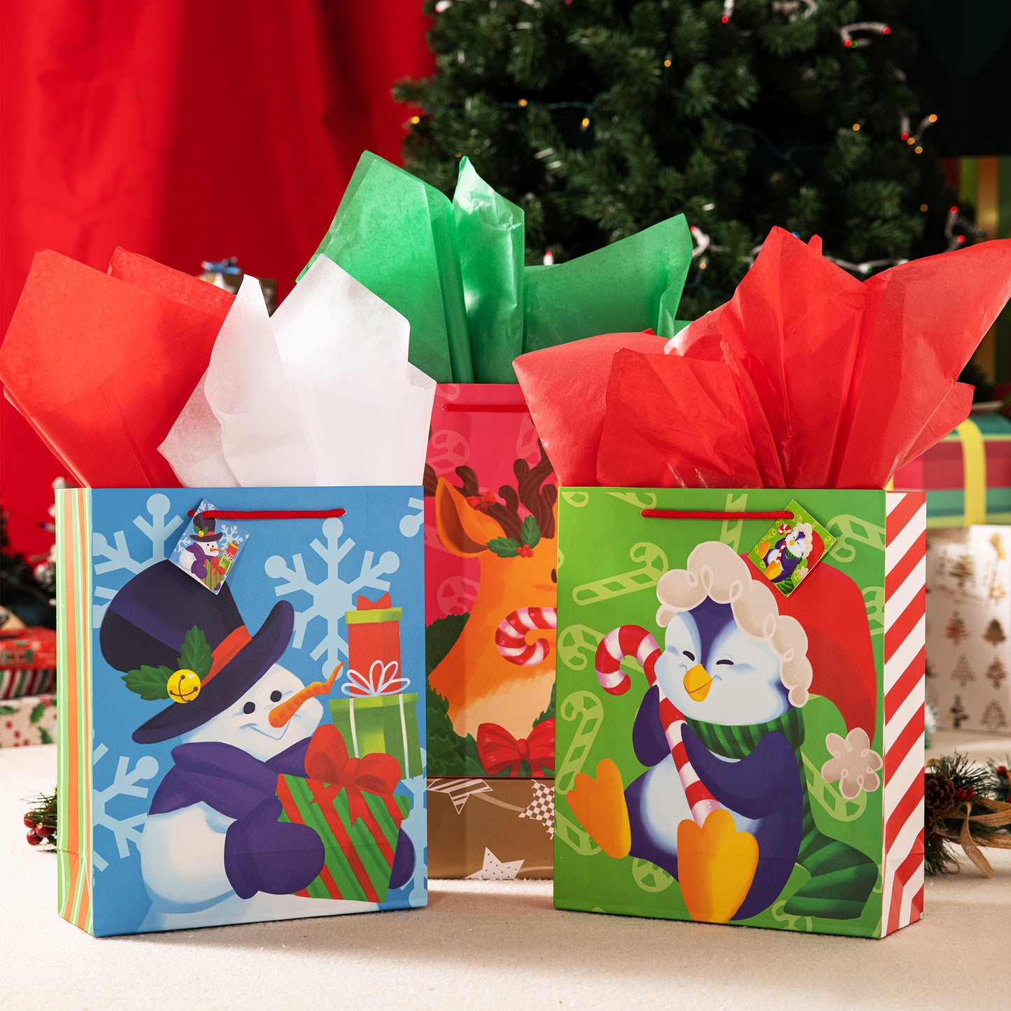Joyfy 72 Sheets Christmas Tissue Paper Assorted Design (Red, Green & White) 20" x 20" Christmas Wrapping Tissue for Gift Bags DIY Crafts Party Decorations