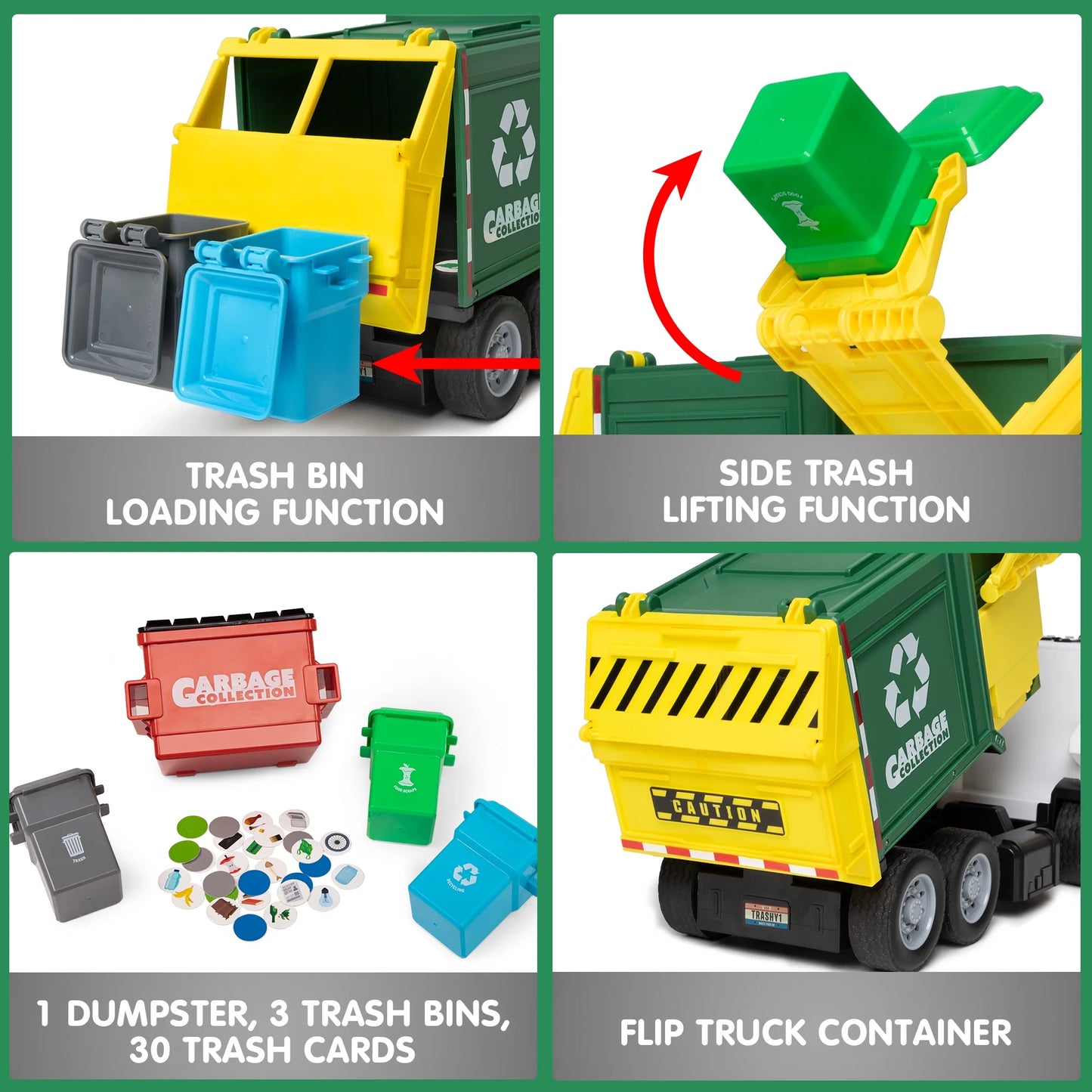 SYNCFUN Garbage Truck Toys for Boys, 16" Large Trash Truck Toys with Dumpster and Trash Bins, Play Vehicle Toys for Kids Age 2 3 4 5 6 Years Old