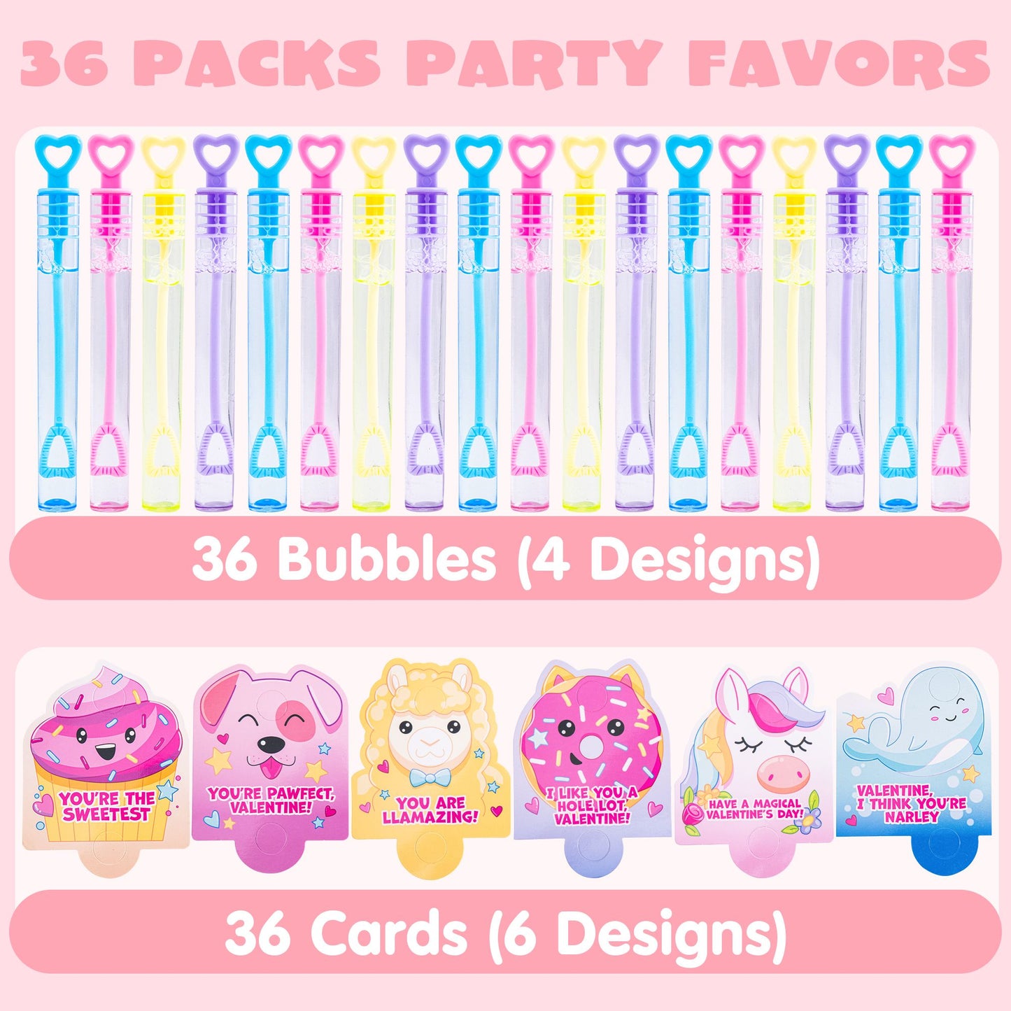 36 Packs Valentine's Day Gift Cards with Mini Bubble Maker Wands for for Kids Valentine Party Favor Toys, Valentine's Classroom Exchange, Game Prizes