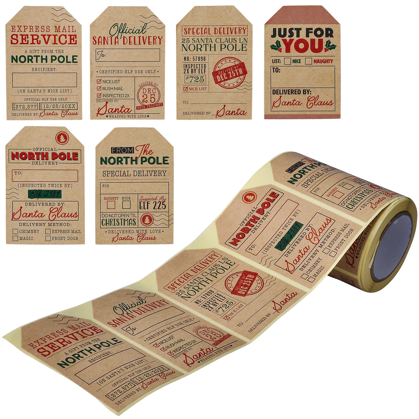 SYNCFUN Kraft Paper Sticker Roll - Post Christmas, 120 Pcs
