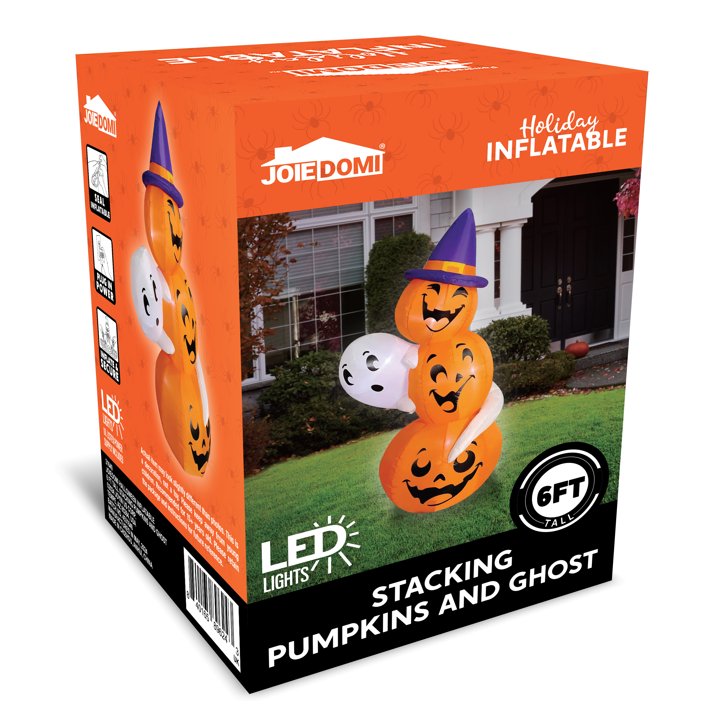 Syncfun 6 FT Halloween Inflatables Stacked Pumpkins and Ghost with Build-in LEDs for Porch,Halloween Pumpkin Decor Blow up Yard Decorations
