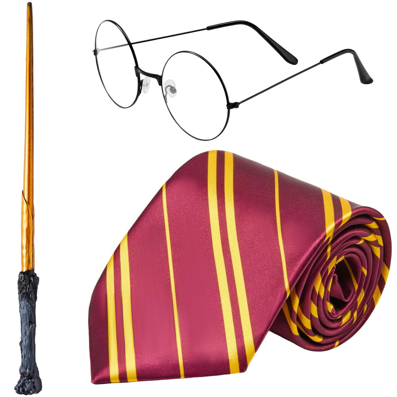 Syncfun 3 Pcs Halloween Wizard Costume Accessories Set with Glasses Tie Wand,Cosplay Accessories for Kids and Adults Dress Up