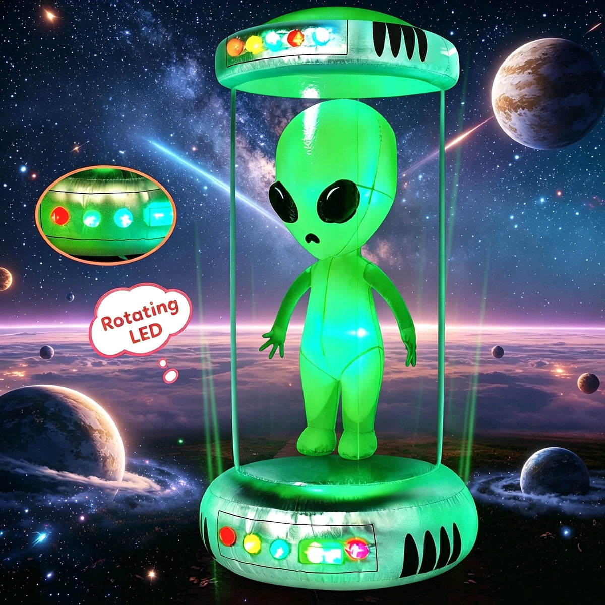 Joyfy 7 ft Tall Halloween Inflatable Alien with Animated LEDs,Outdoor Blow Up Alien Decorations with Test Tube for Yard,Garden & Lawn