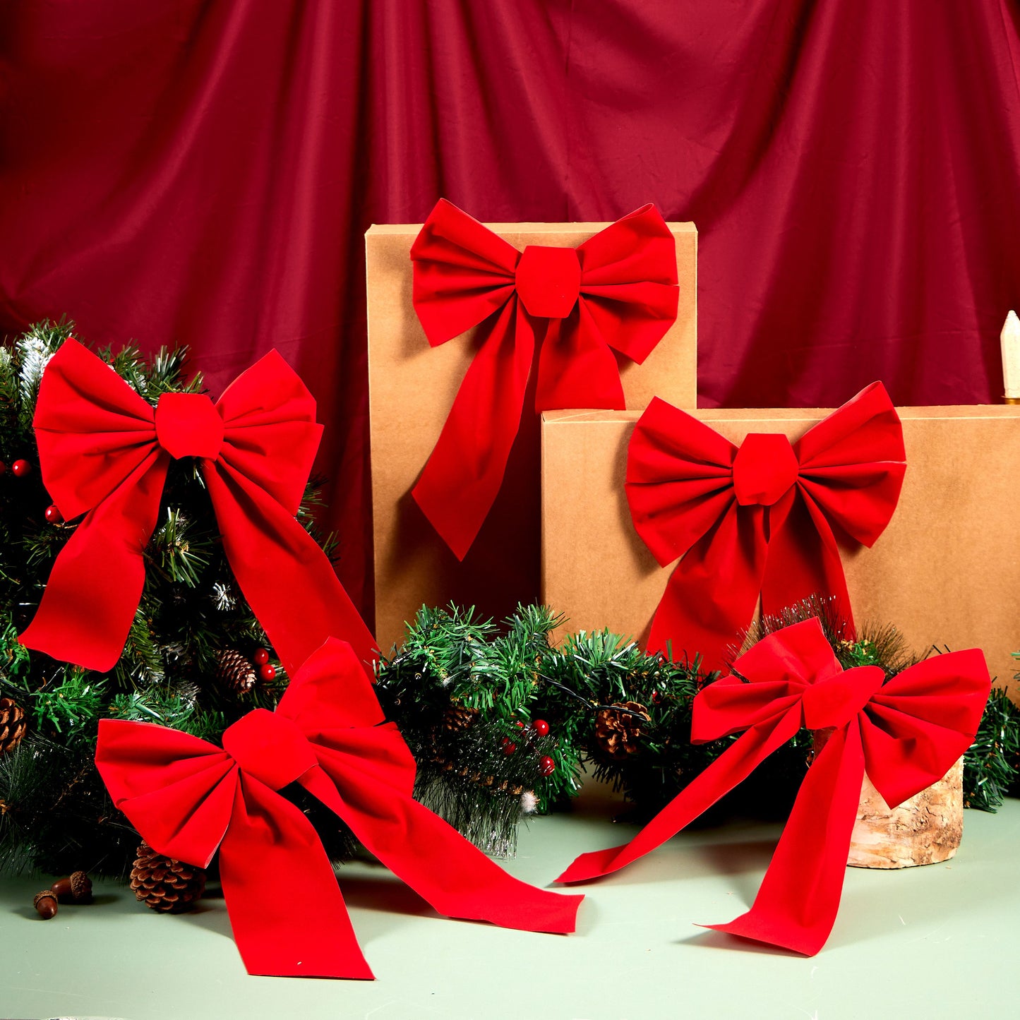 Joyfy 12 Pcs Christmas Red Velvet Bows, 13"x 9" Wide Decorative Christmas Bows for Wreath Garland Christmas Tree Decor, Indoor Outdoor Holiday Decorations