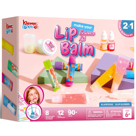 Klever Kits 6-Piece Lip Balm Making and Lip Gloss DIY Art Craft Kit for Kids Girls Age 6 8 10 12