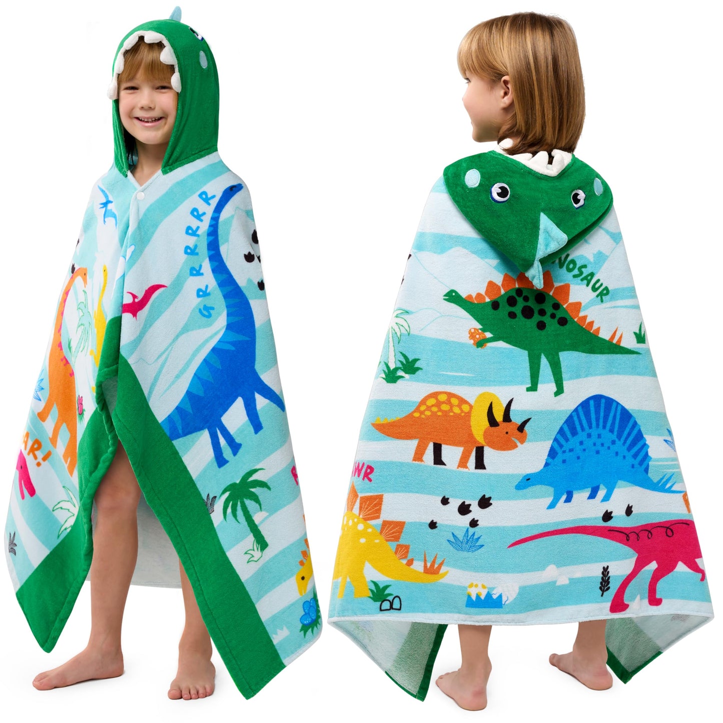 Joyfy Hooded Towels for Kids 100% Cotton Soft Kids Beach Towel 30" x 50" Beach Swim Bath Wrap for 3-8 Years Boys Girls Lightweight with Storage Bag, Dinosaur, Printing