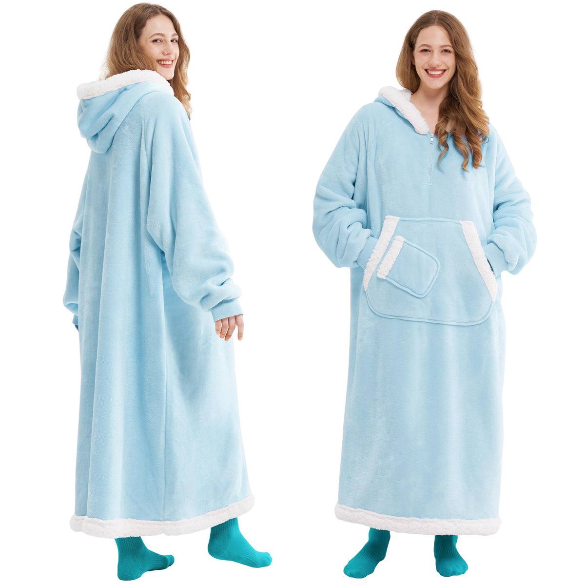 Joyfy Wearable Blanket Hoodie for Women Men Gifts for Women Mom Wife Sherpa Fleece Long Hooded Blanket Sweatshirt Cozy Sherpa Wearable Throw with Pocket & Sleeves for Adult