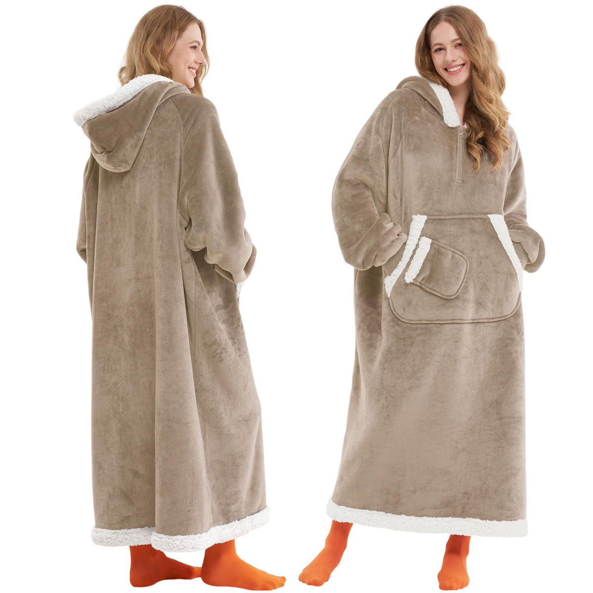 Joyfy Wearable Blanket Hoodie for Women Men Gifts for Women Mom Wife Sherpa Fleece Long Hooded Blanket Sweatshirt Cozy Sherpa Wearable Throw with Pocket & Sleeves for Adult