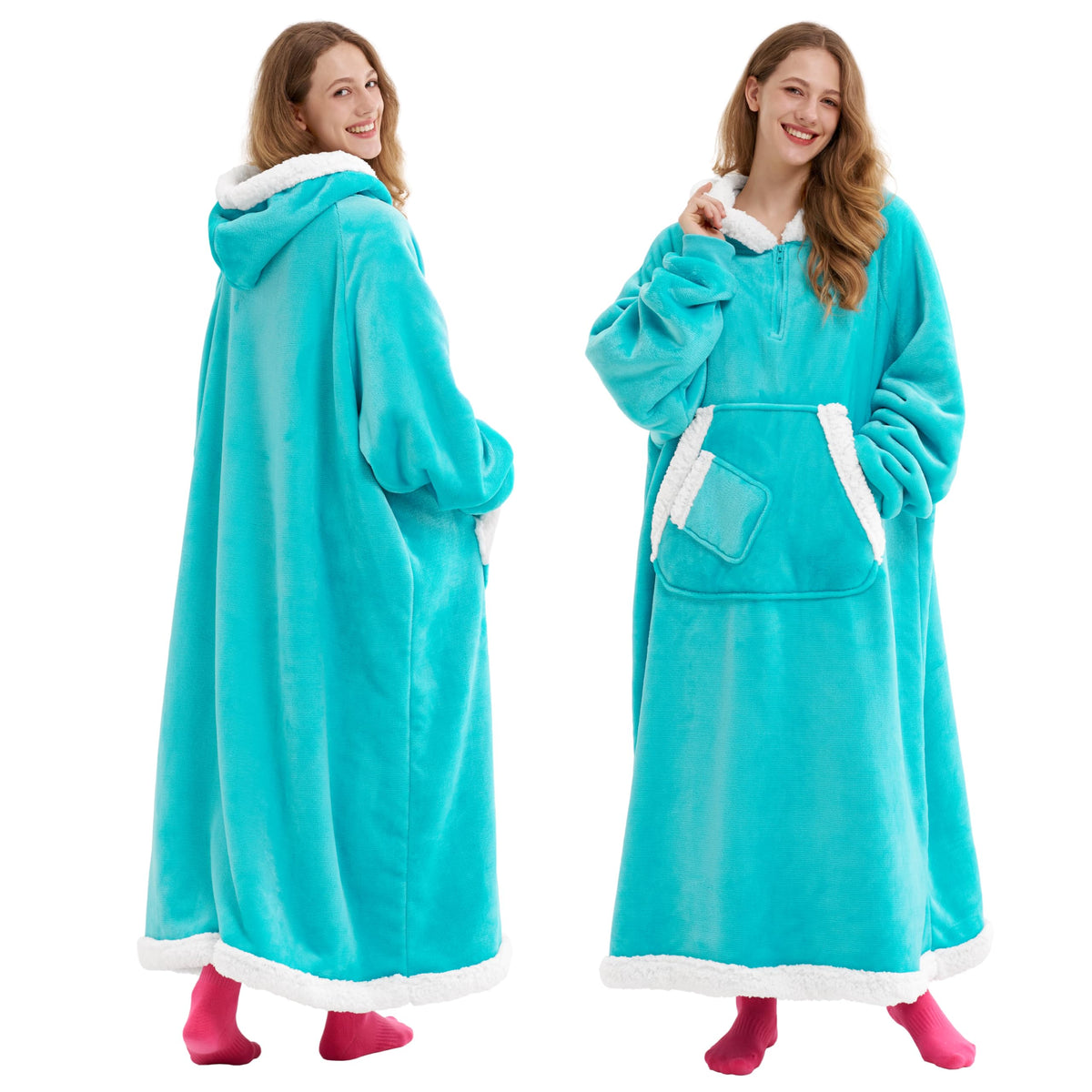 Joyfy Wearable Blanket Hoodie for Women Men Gifts for Women Mom Wife Sherpa Fleece Long Hooded Blanket Sweatshirt Cozy Sherpa Wearable Throw with Pocket & Sleeves for Adult