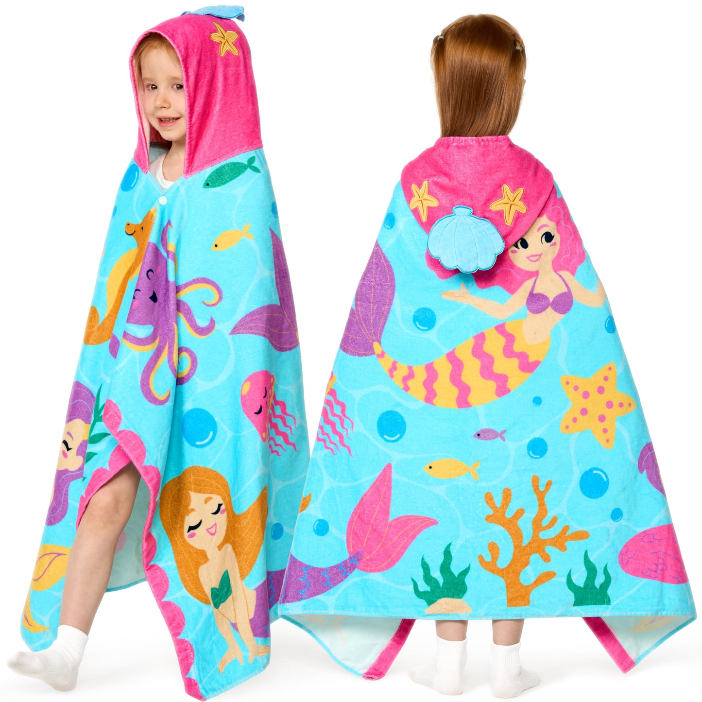 Joyfy Kids Beach Towels with Hood Ages 3-10,30x30 for Beach Pool,Unicorn Bath Towel Poncho Absorbent Quick Dry Soft Microfiber