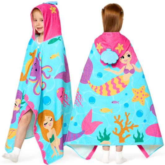 Joyfy Kids Beach Towels with Hood Ages 3-10,30"x30" for Beach Pool,Unicorn Bath Towel Poncho Absorbent Quick Dry Soft Microfiber